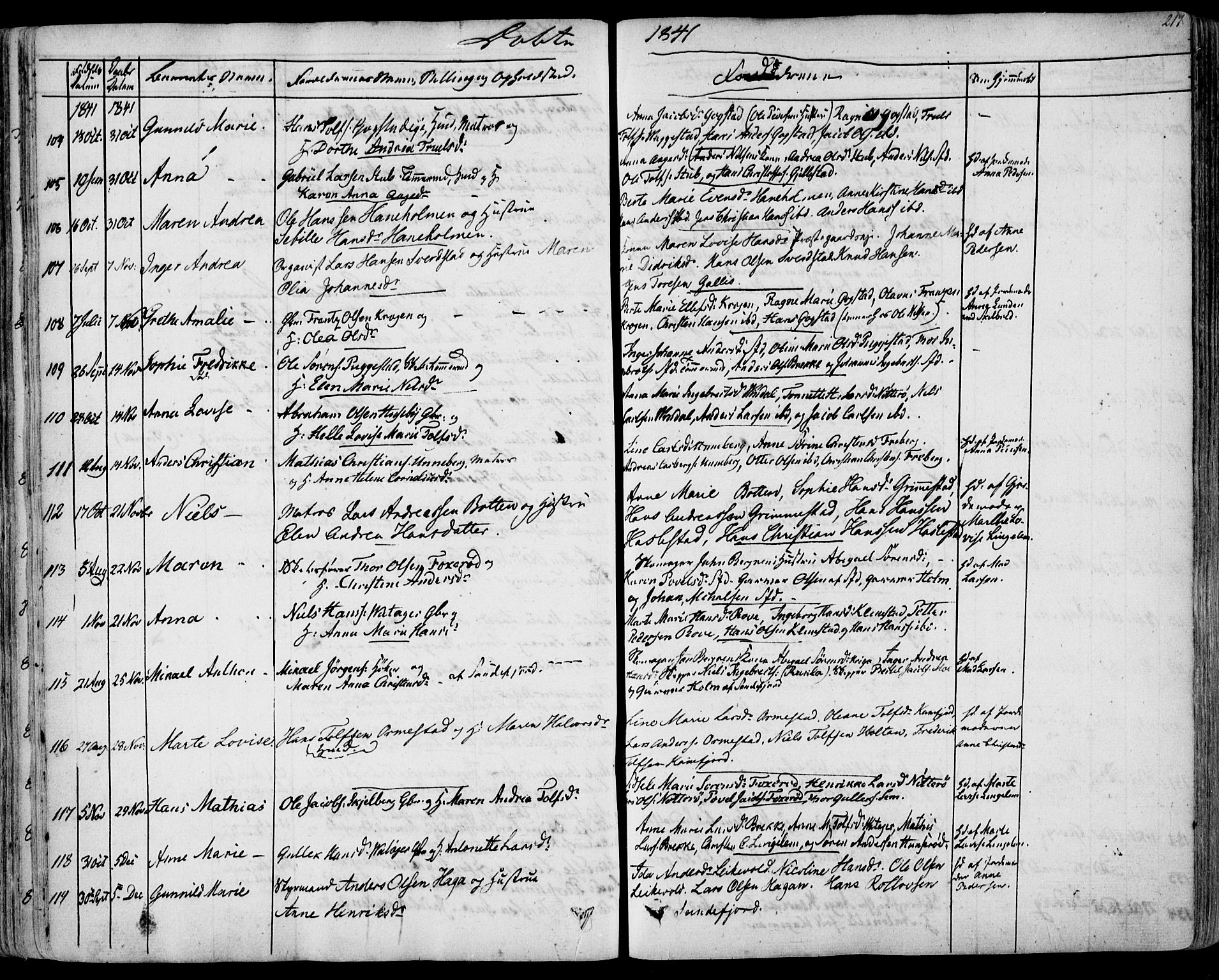 Sandar kirkebøker, AV/SAKO-A-243/F/Fa/L0005: Ministerialbok nr. 5, 1832-1847, s. 216-217