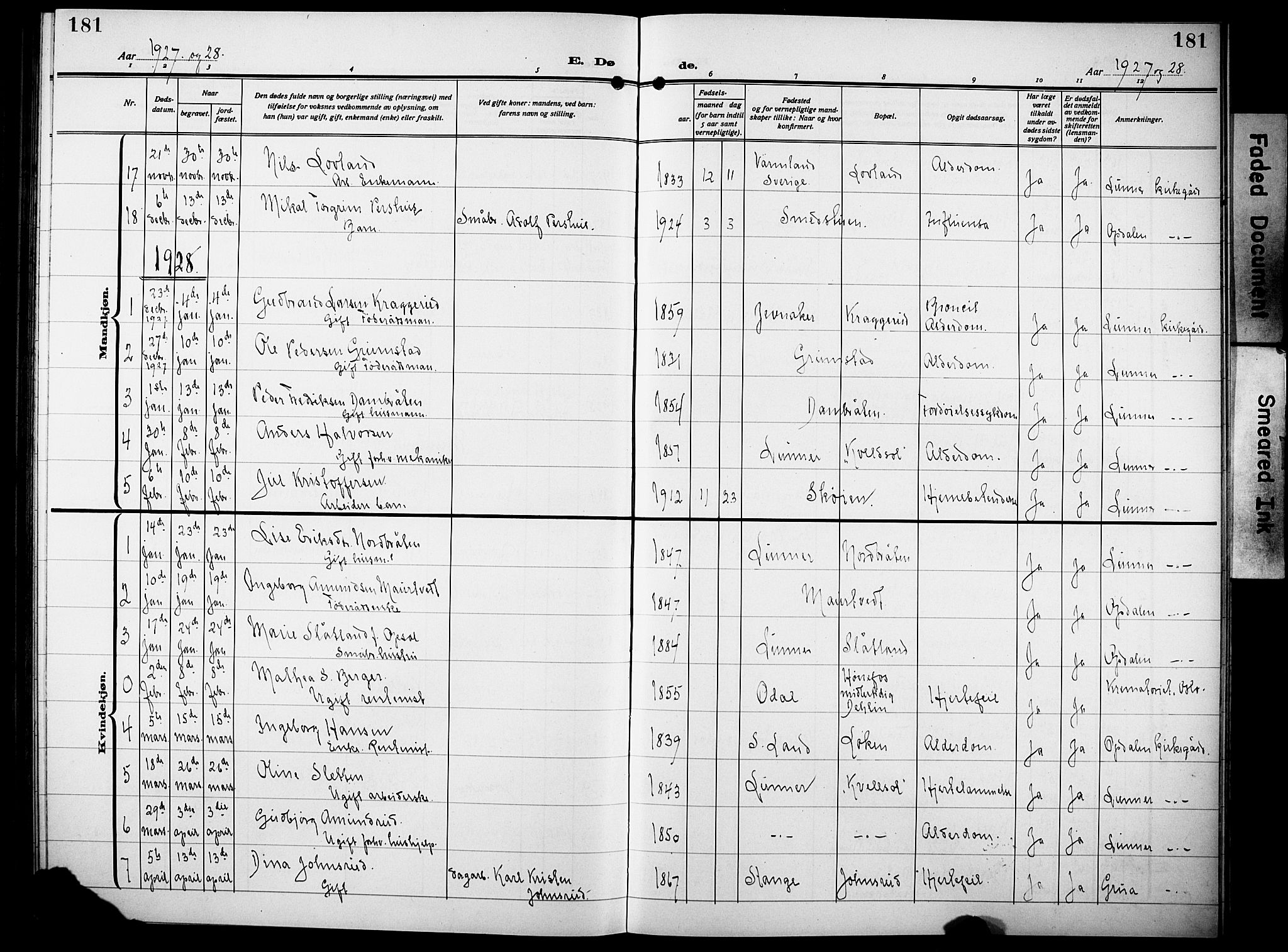 Lunner prestekontor, SAH/PREST-118/H/Ha/Hab/L0002: Klokkerbok nr. 2, 1923-1933, s. 181