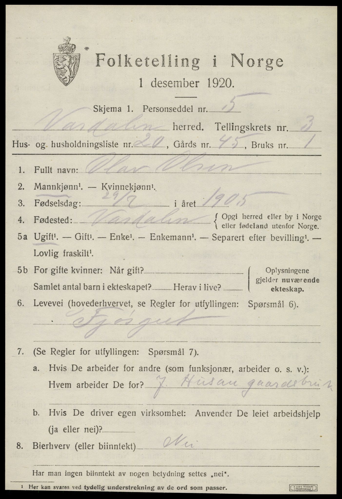 SAT, Folketelling 1920 for 1721 Verdal herred, 1920, s. 6935