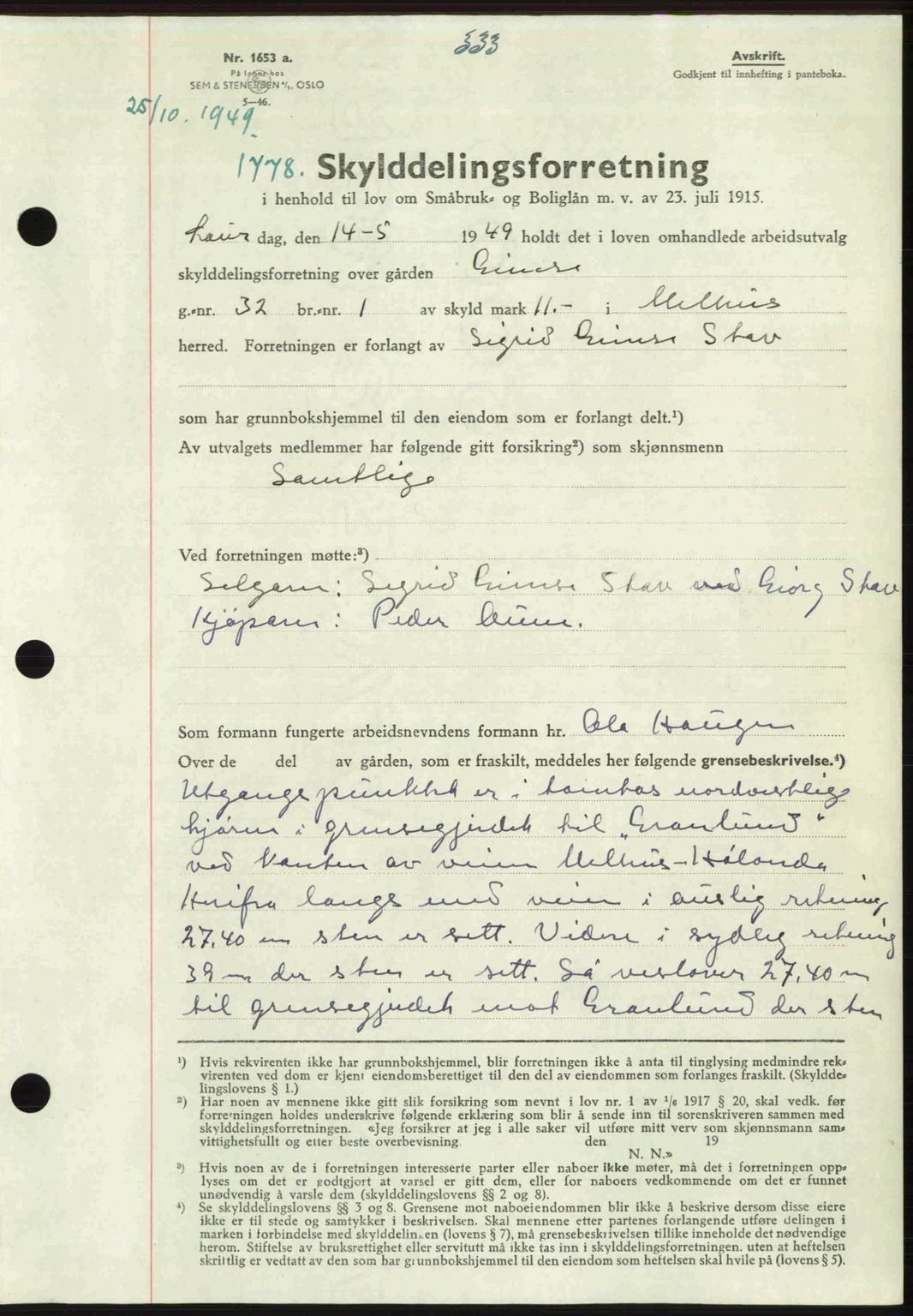 Gauldal sorenskriveri, SAT/A-0014/1/2/2C: Pantebok nr. A8, 1949-1949, Dagboknr: 1778/1949