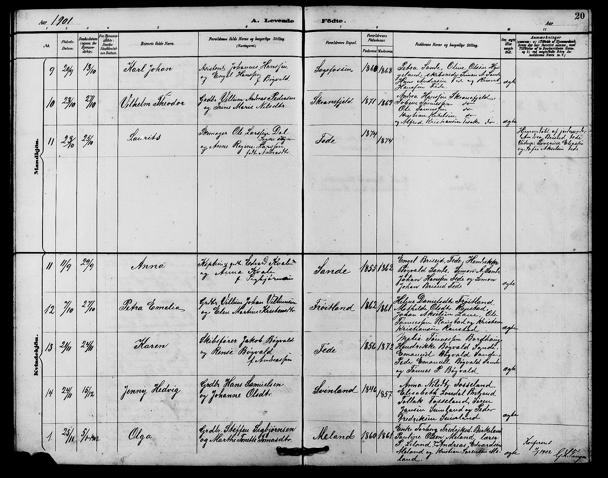 Kvinesdal sokneprestkontor, AV/SAK-1111-0026/F/Fb/Fba/L0004: Klokkerbok nr. B 4, 1894-1909, s. 20