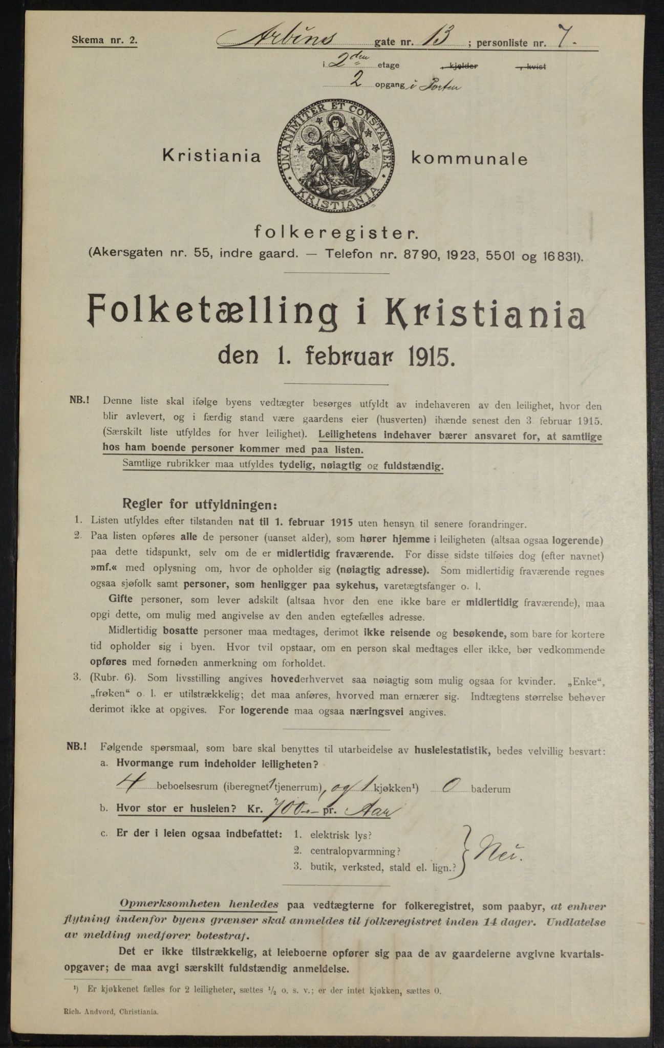 OBA, Kommunal folketelling 1.2.1915 for Kristiania, 1915, s. 1650