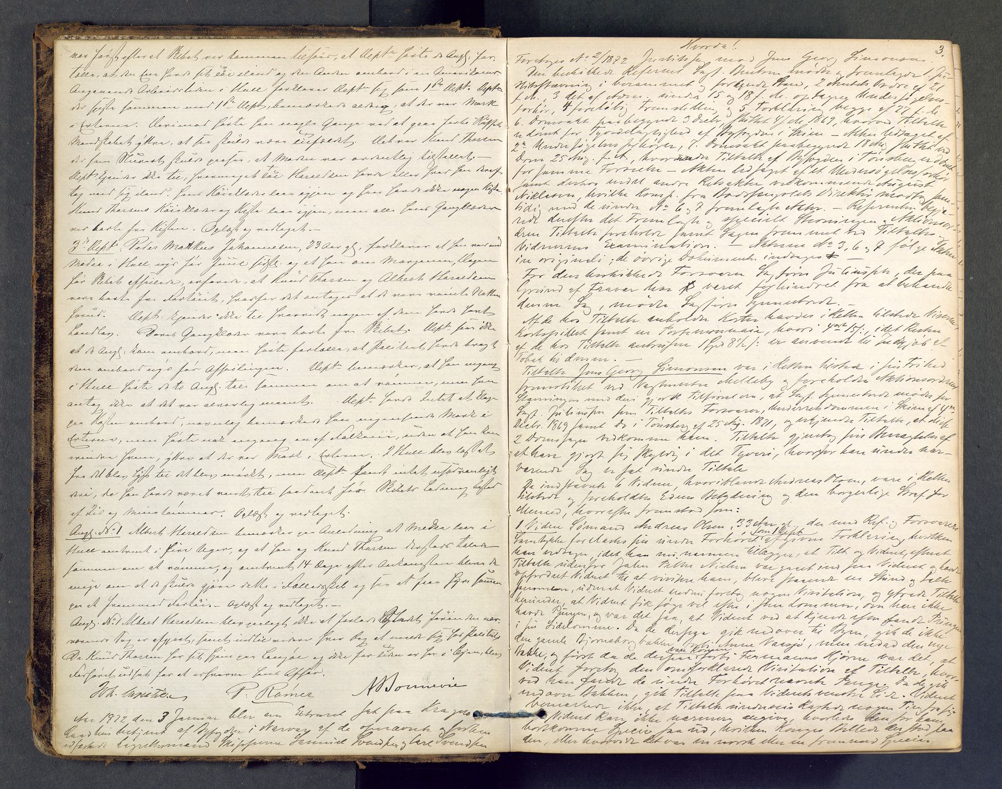 Kragerø byfogd, AV/SAKO-A-215/F/Fc/L0005: Ekstrarettsprotokoll, 1872-1875, s. 3