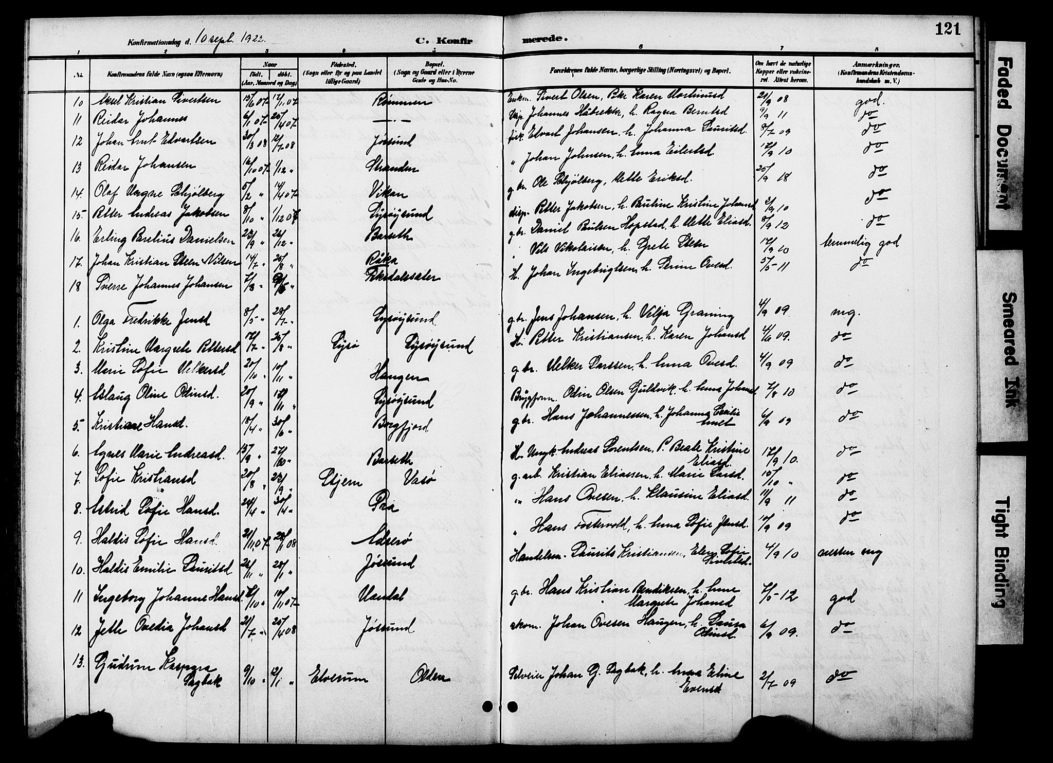 Ministerialprotokoller, klokkerbøker og fødselsregistre - Sør-Trøndelag, SAT/A-1456/654/L0666: Klokkerbok nr. 654C02, 1901-1925, s. 121