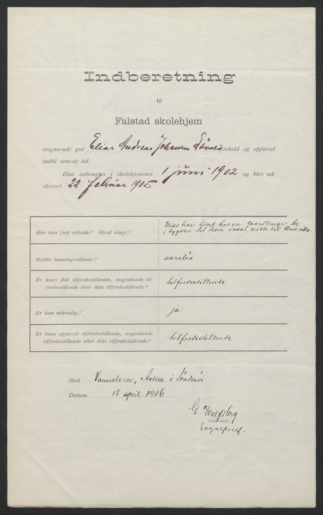 Falstad skolehjem, AV/RA-S-1676/E/Eb/L0004: Elevmapper løpenr. 81-98, 1901-1909, s. 262