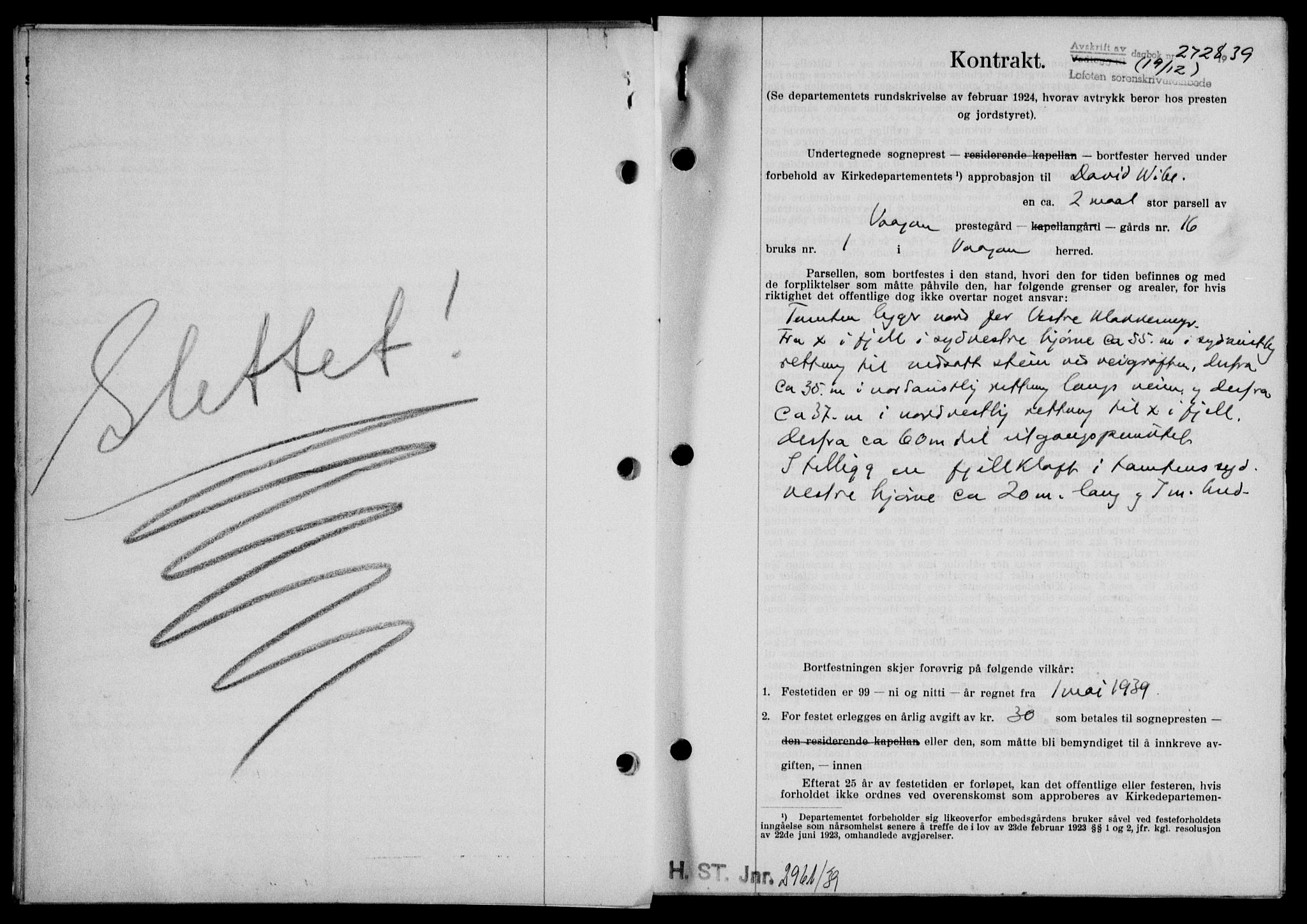 Lofoten sorenskriveri, SAT/A-0017/1/2/2C/L0007a: Pantebok nr. 7a, 1939-1940, Dagboknr: 2728/1939