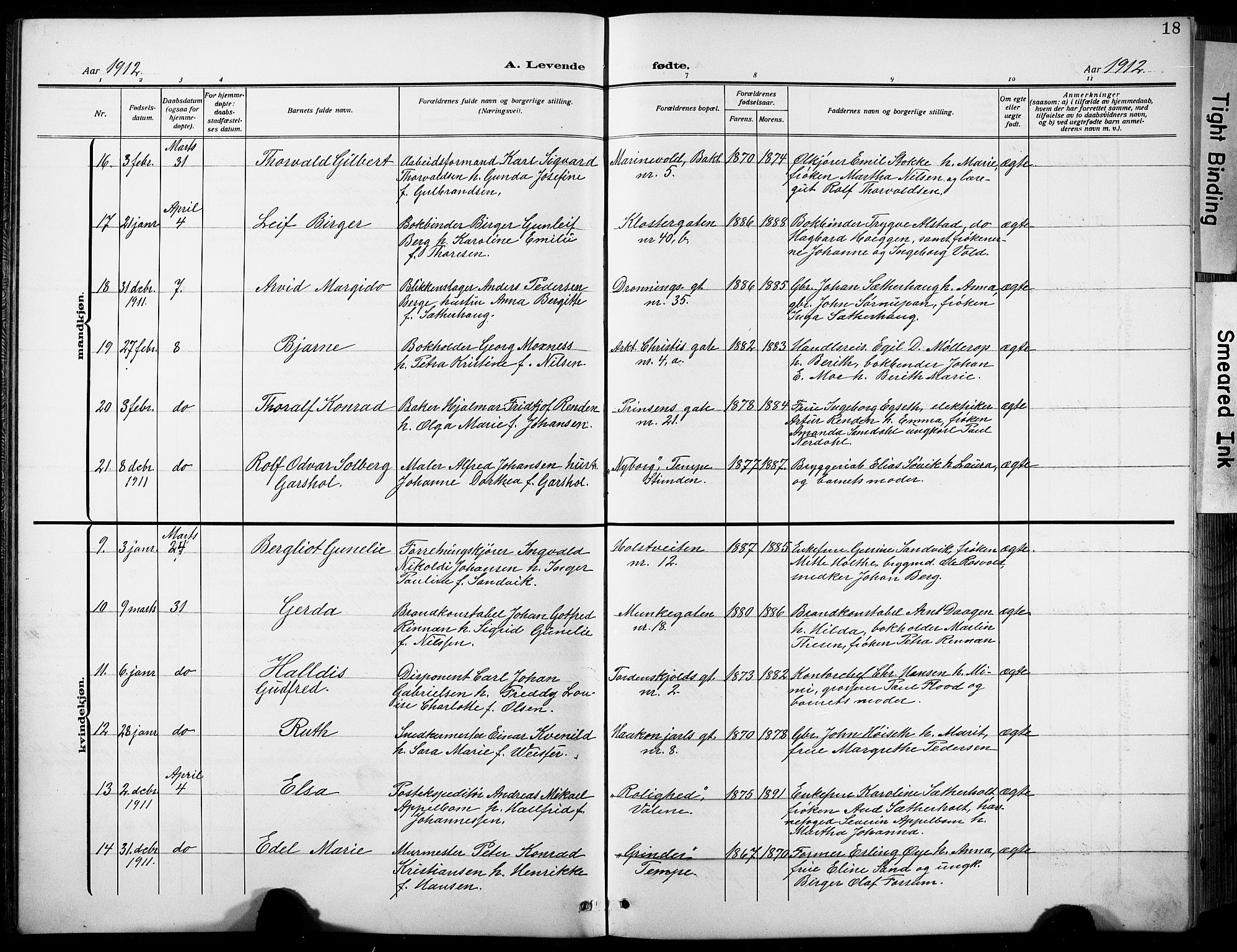 Ministerialprotokoller, klokkerbøker og fødselsregistre - Sør-Trøndelag, AV/SAT-A-1456/601/L0096: Klokkerbok nr. 601C14, 1911-1931, s. 18