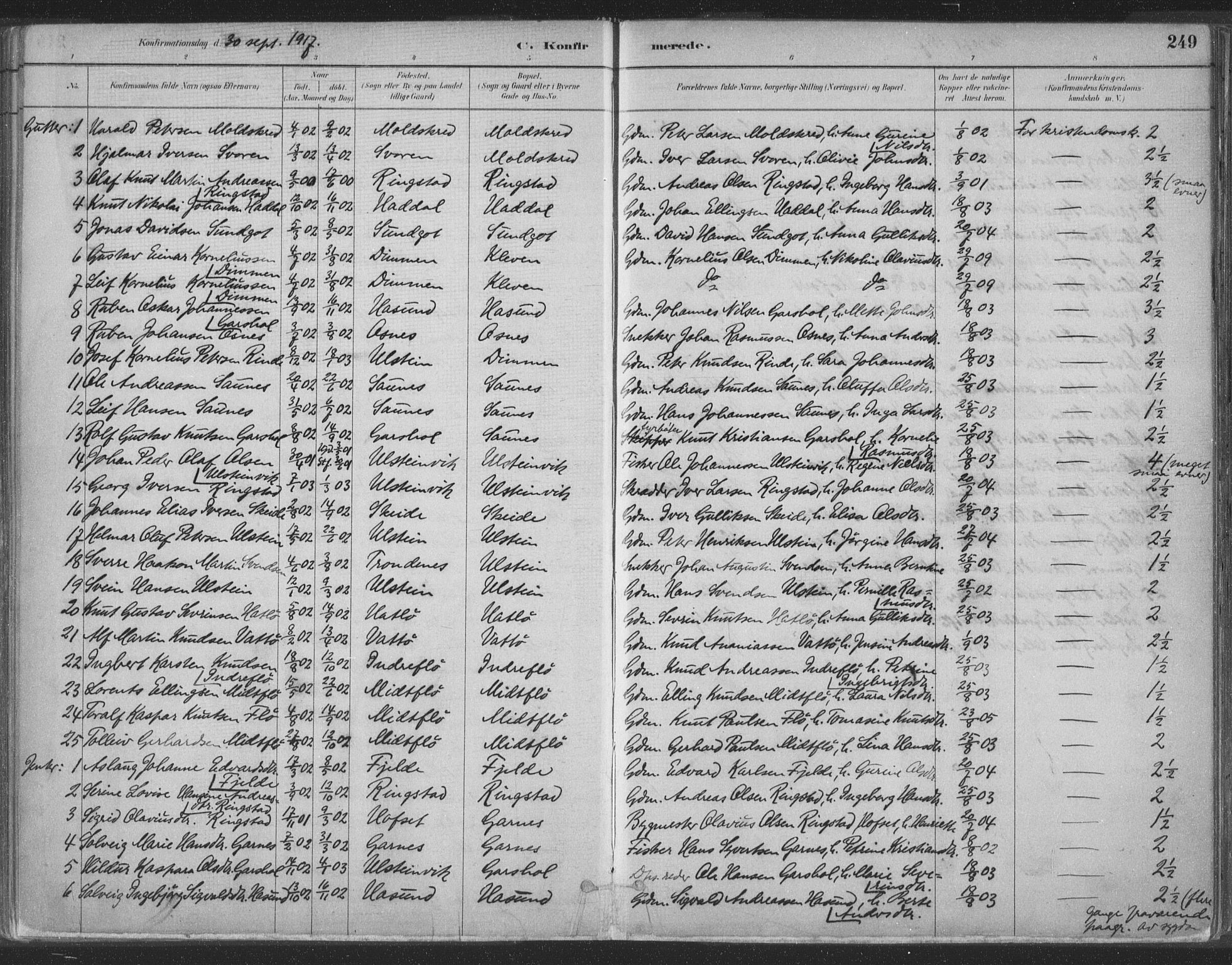 Ministerialprotokoller, klokkerbøker og fødselsregistre - Møre og Romsdal, AV/SAT-A-1454/509/L0106: Ministerialbok nr. 509A04, 1883-1922, s. 249