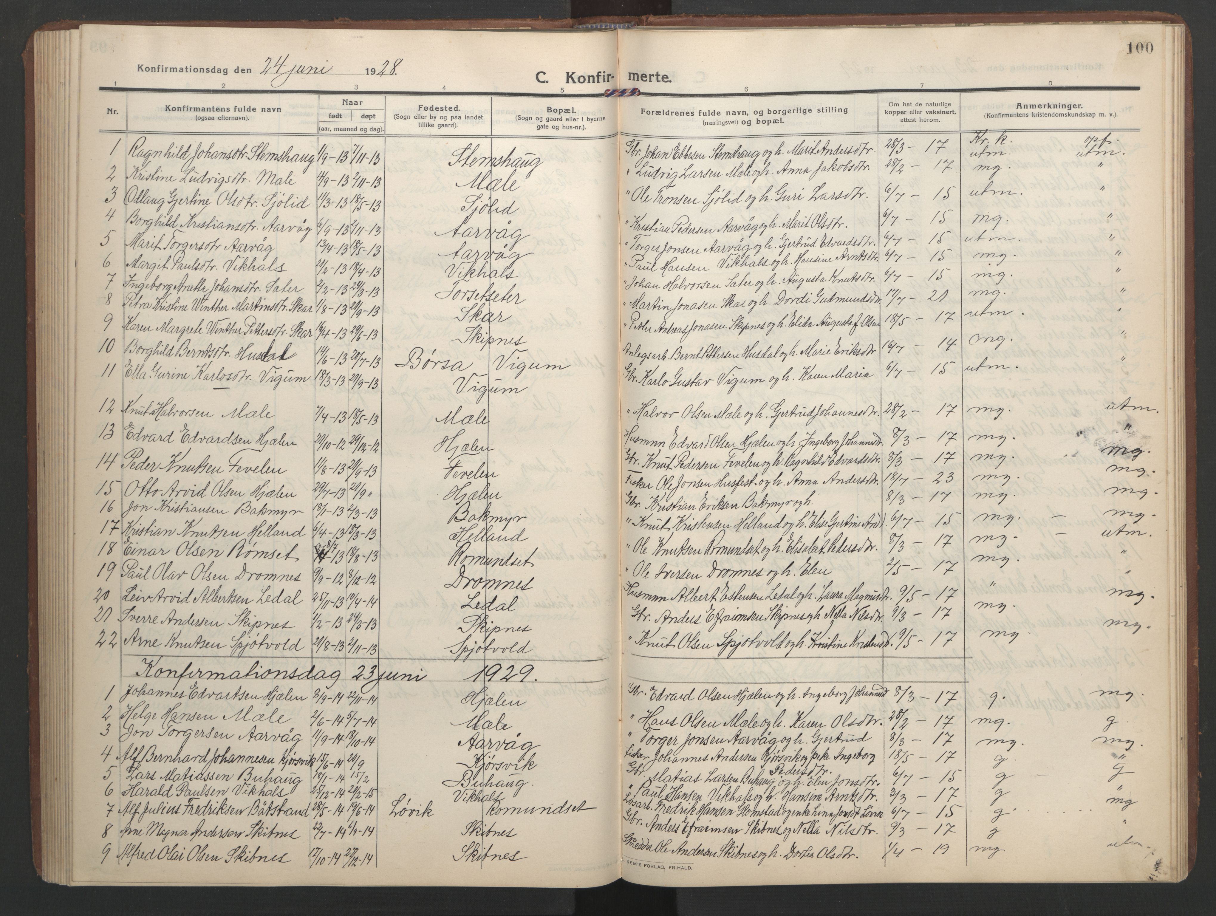 Ministerialprotokoller, klokkerbøker og fødselsregistre - Møre og Romsdal, SAT/A-1454/579/L0919: Klokkerbok nr. 579C01, 1909-1957, s. 100