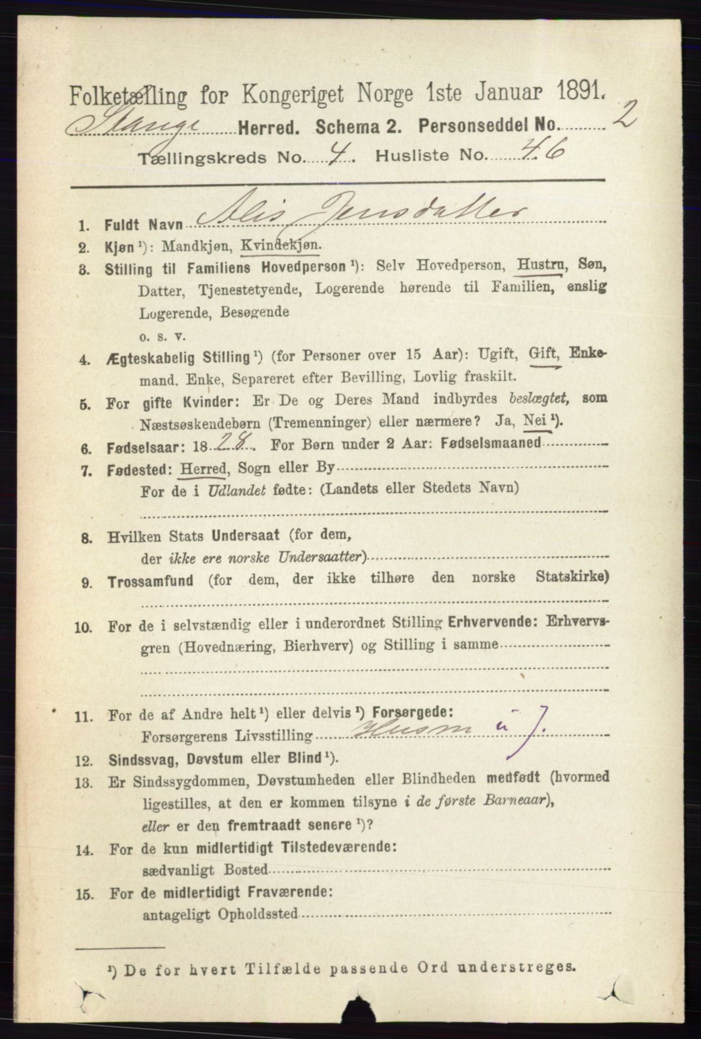 RA, Folketelling 1891 for 0417 Stange herred, 1891, s. 2710