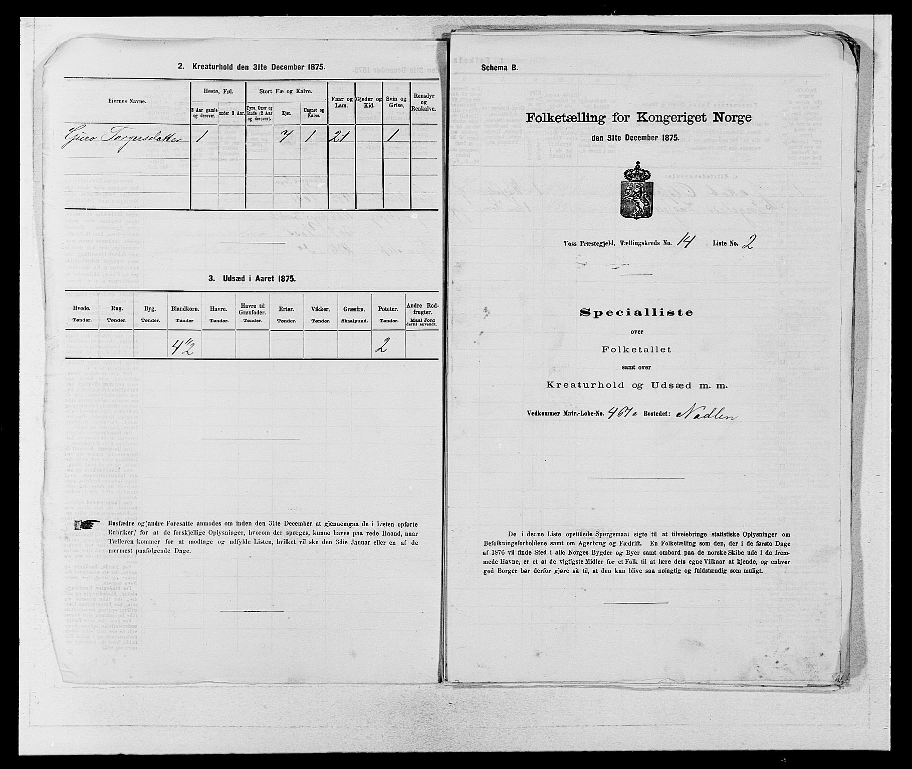 SAB, Folketelling 1875 for 1235P Voss prestegjeld, 1875, s. 1585