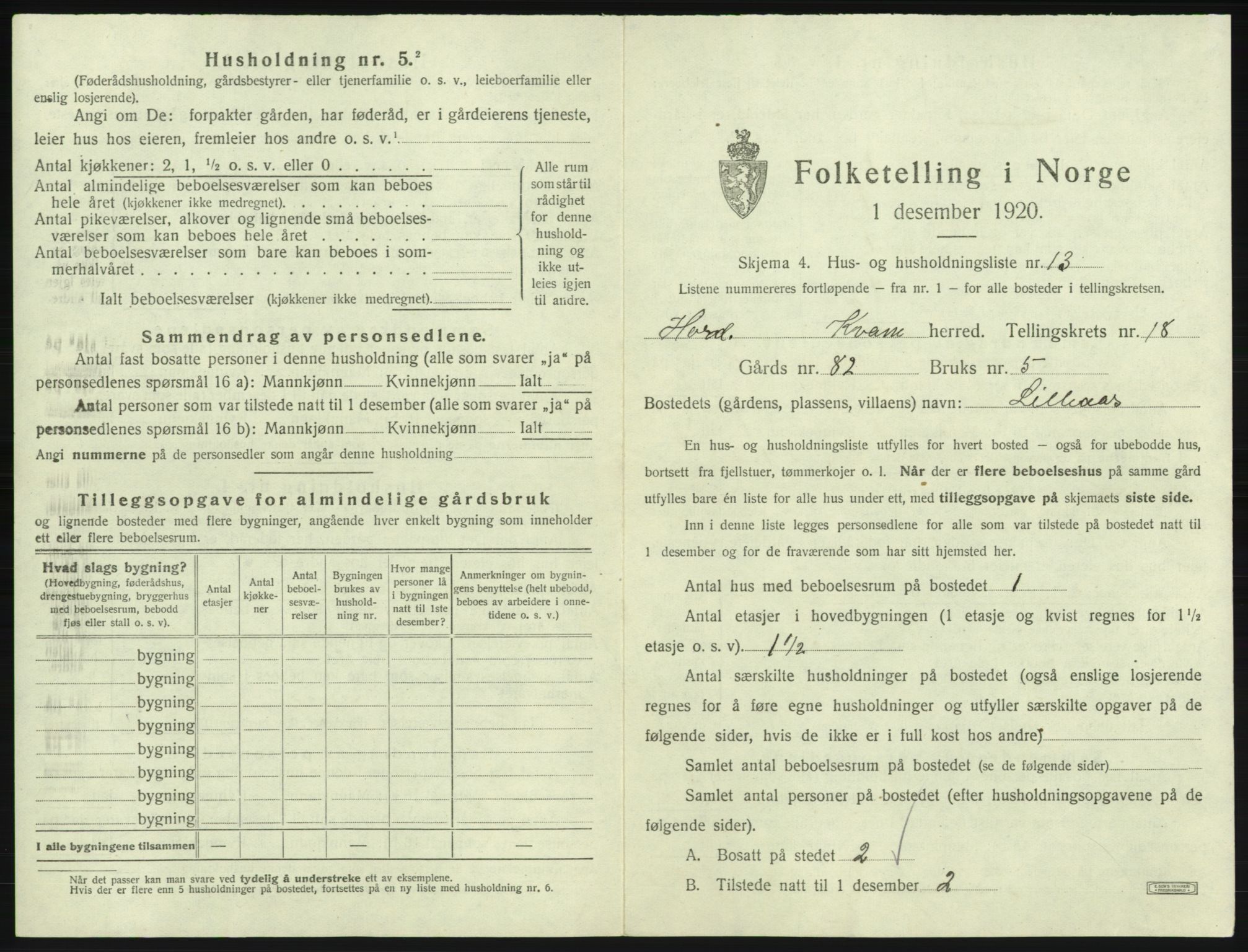 SAB, Folketelling 1920 for 1238 Kvam herred, 1920, s. 1429