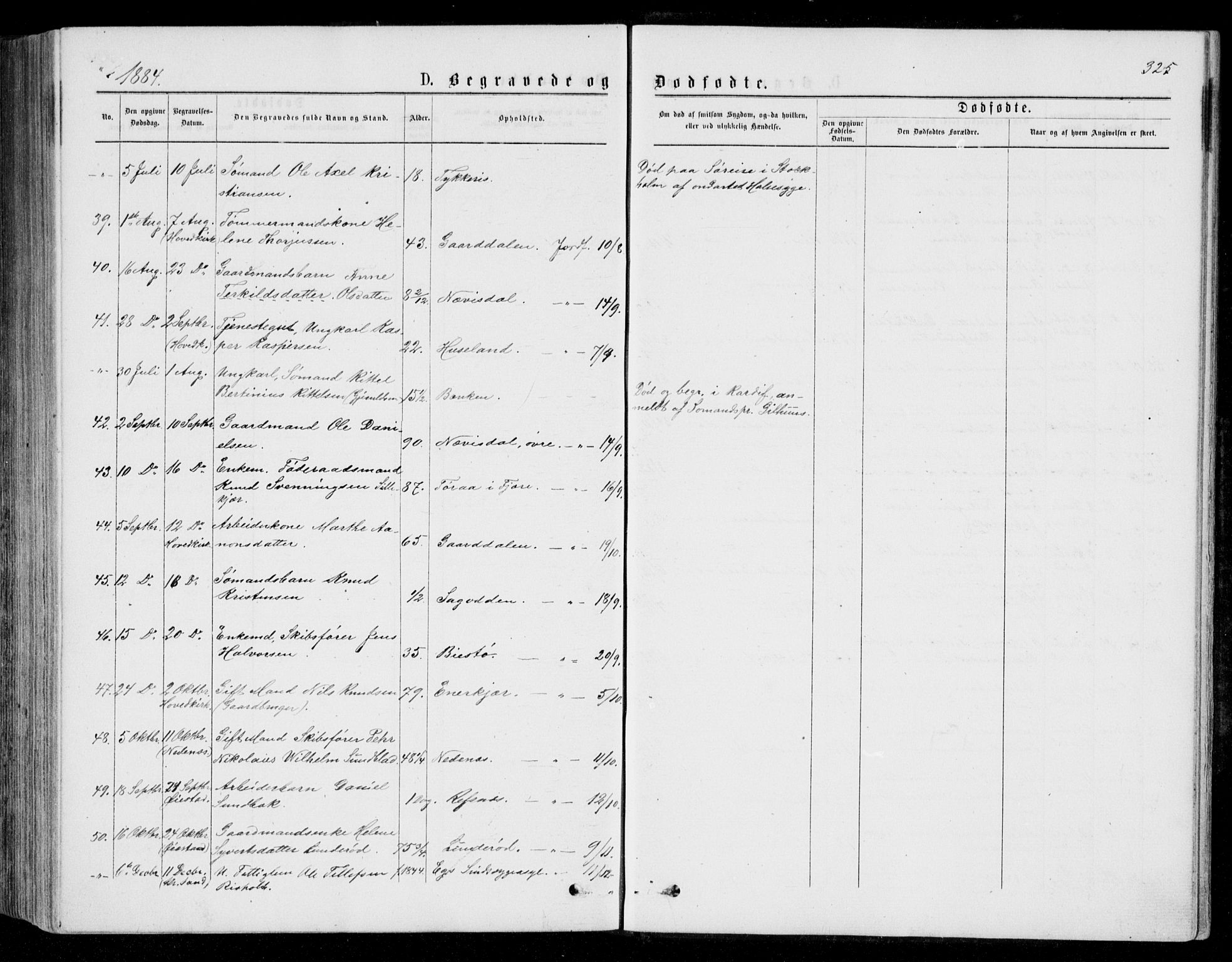 Øyestad sokneprestkontor, AV/SAK-1111-0049/F/Fb/L0008: Klokkerbok nr. B 8, 1872-1886, s. 325