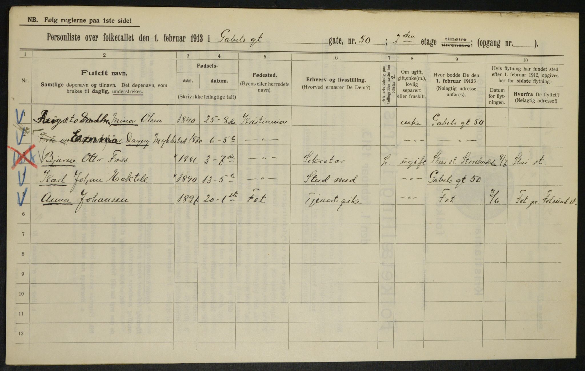 OBA, Kommunal folketelling 1.2.1913 for Kristiania, 1913, s. 28847