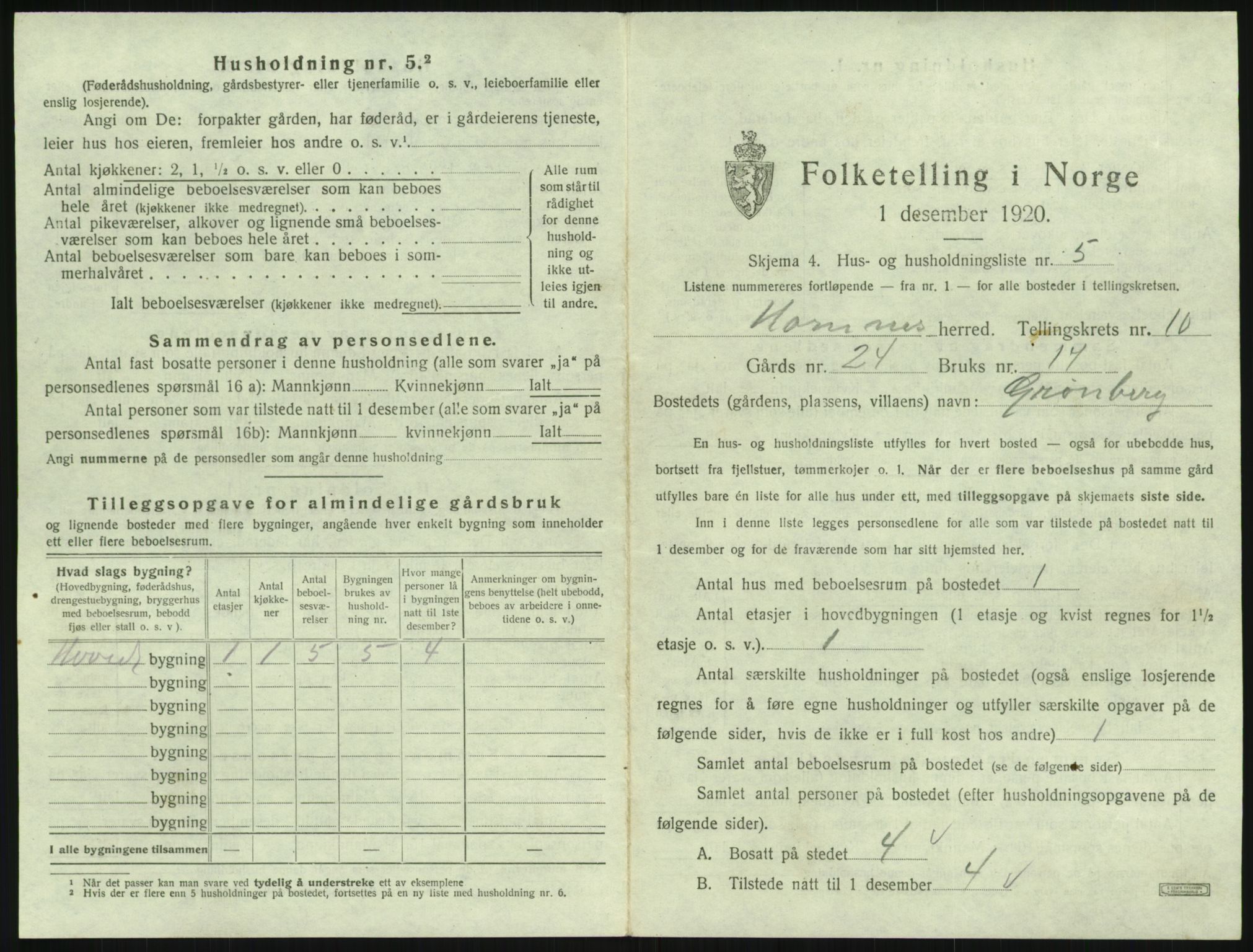 SAK, Folketelling 1920 for 0936 Hornnes herred, 1920, s. 415