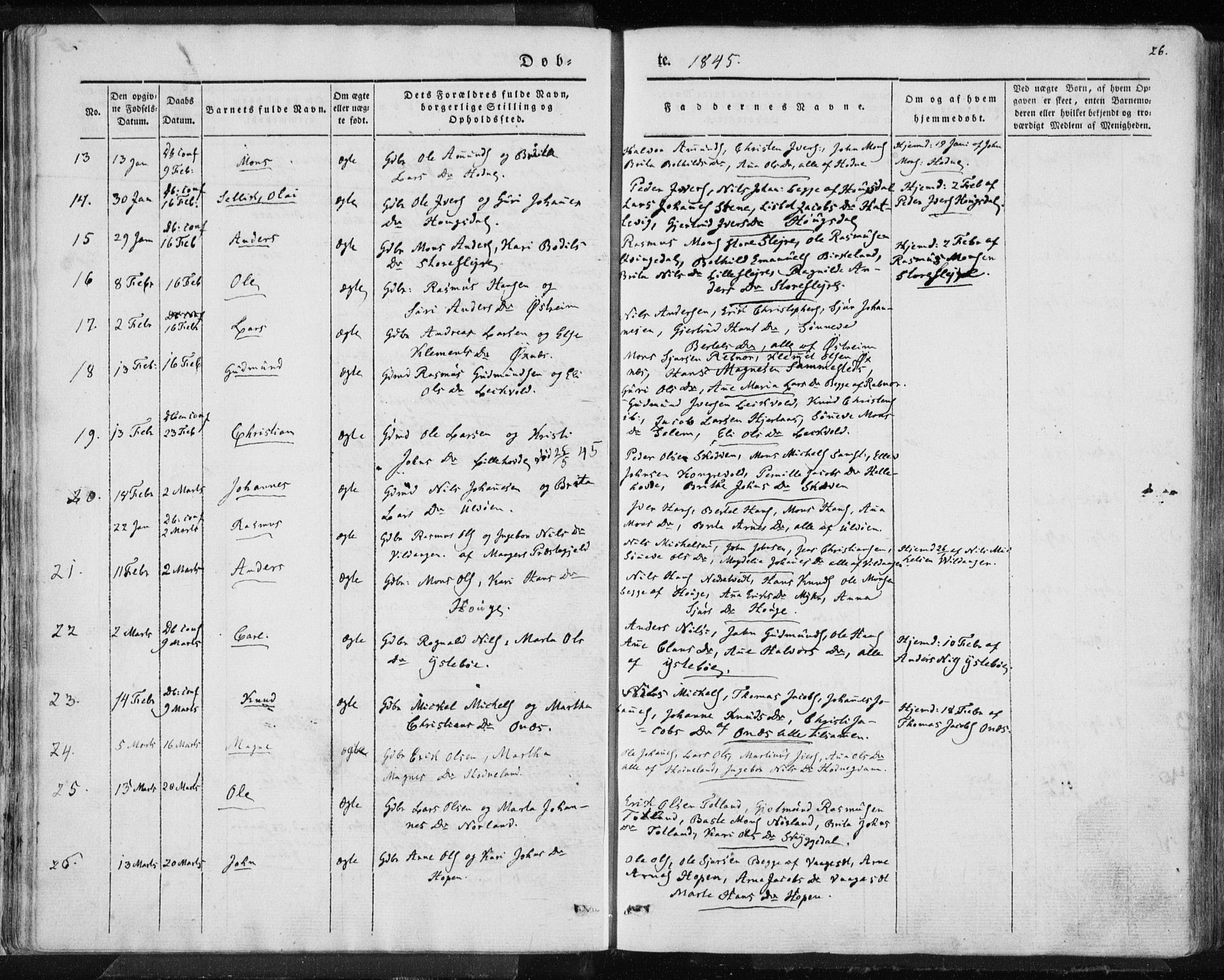Lindås Sokneprestembete, AV/SAB-A-76701/H/Haa/Haaa/L0010: Ministerialbok nr. A 10, 1842-1862, s. 26