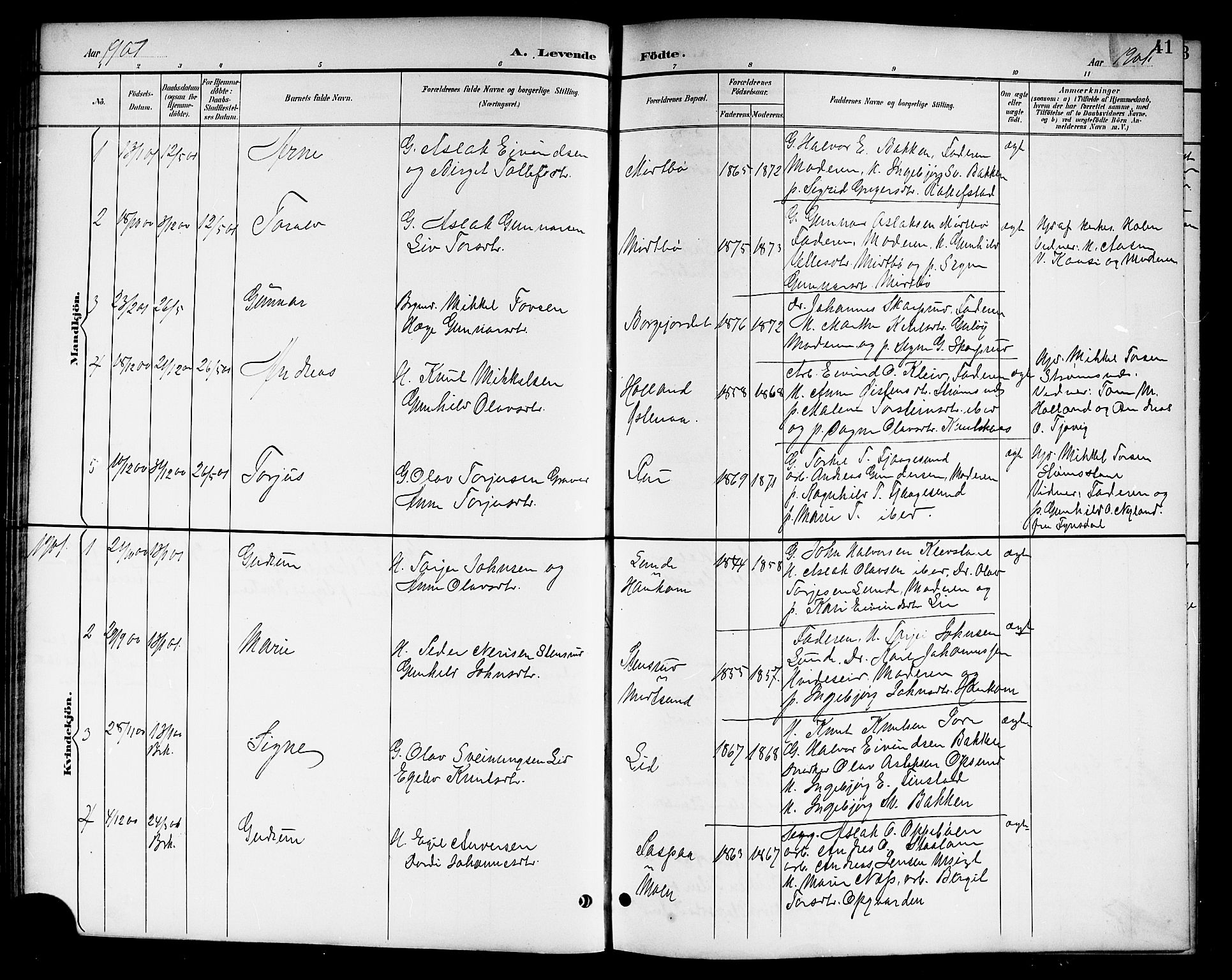 Kviteseid kirkebøker, AV/SAKO-A-276/G/Ga/L0002: Klokkerbok nr. I 2, 1893-1918, s. 41