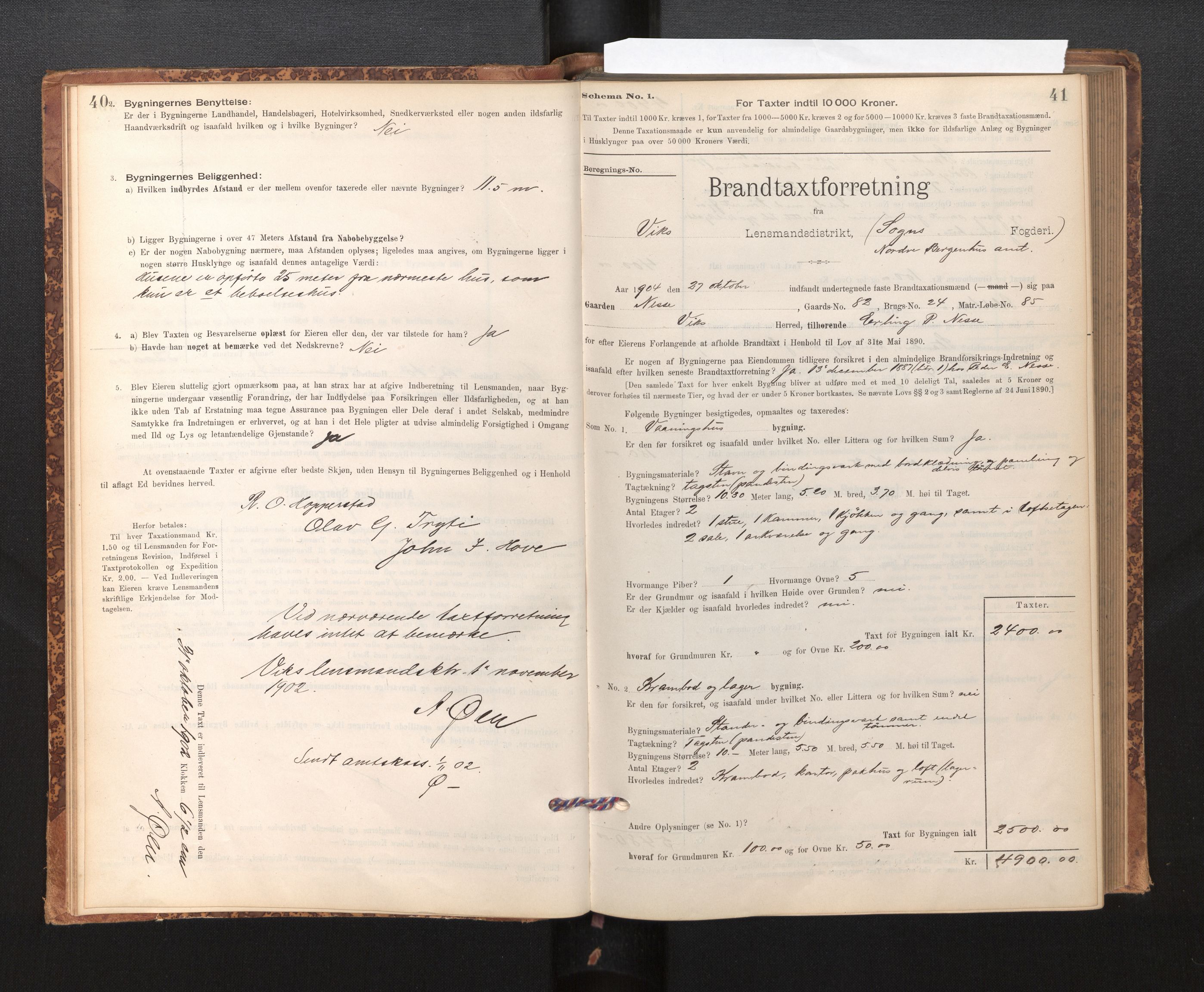 Lensmannen i Vik, SAB/A-30301/0012/L0006: Branntakstprotokoll, skjematakst, 1896-1949, s. 40-41