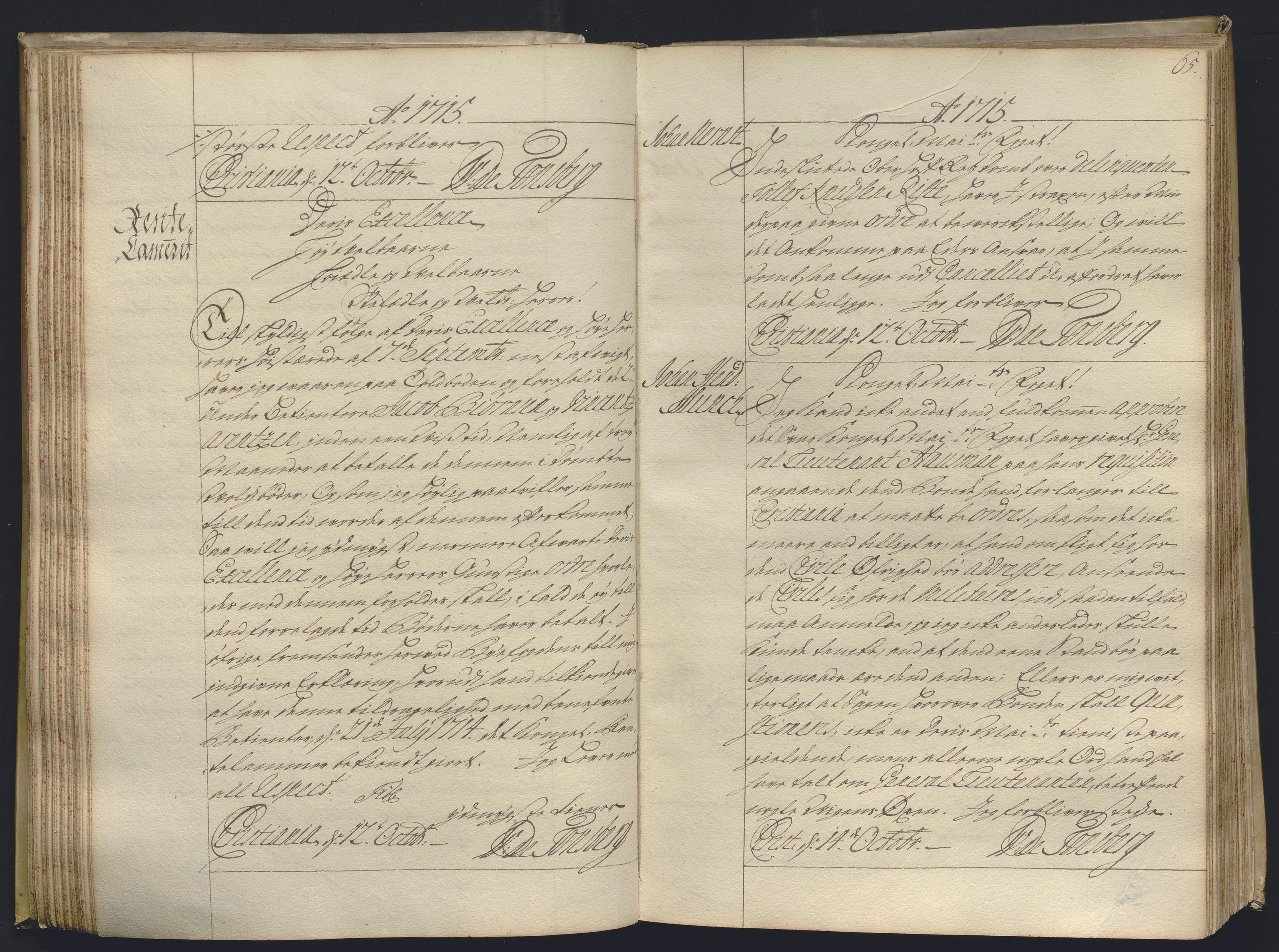 Kristiania stiftamt, AV/SAO-A-10386/B/Ba/L0004: Kopibok, 1715-1717, s. 64b-65a