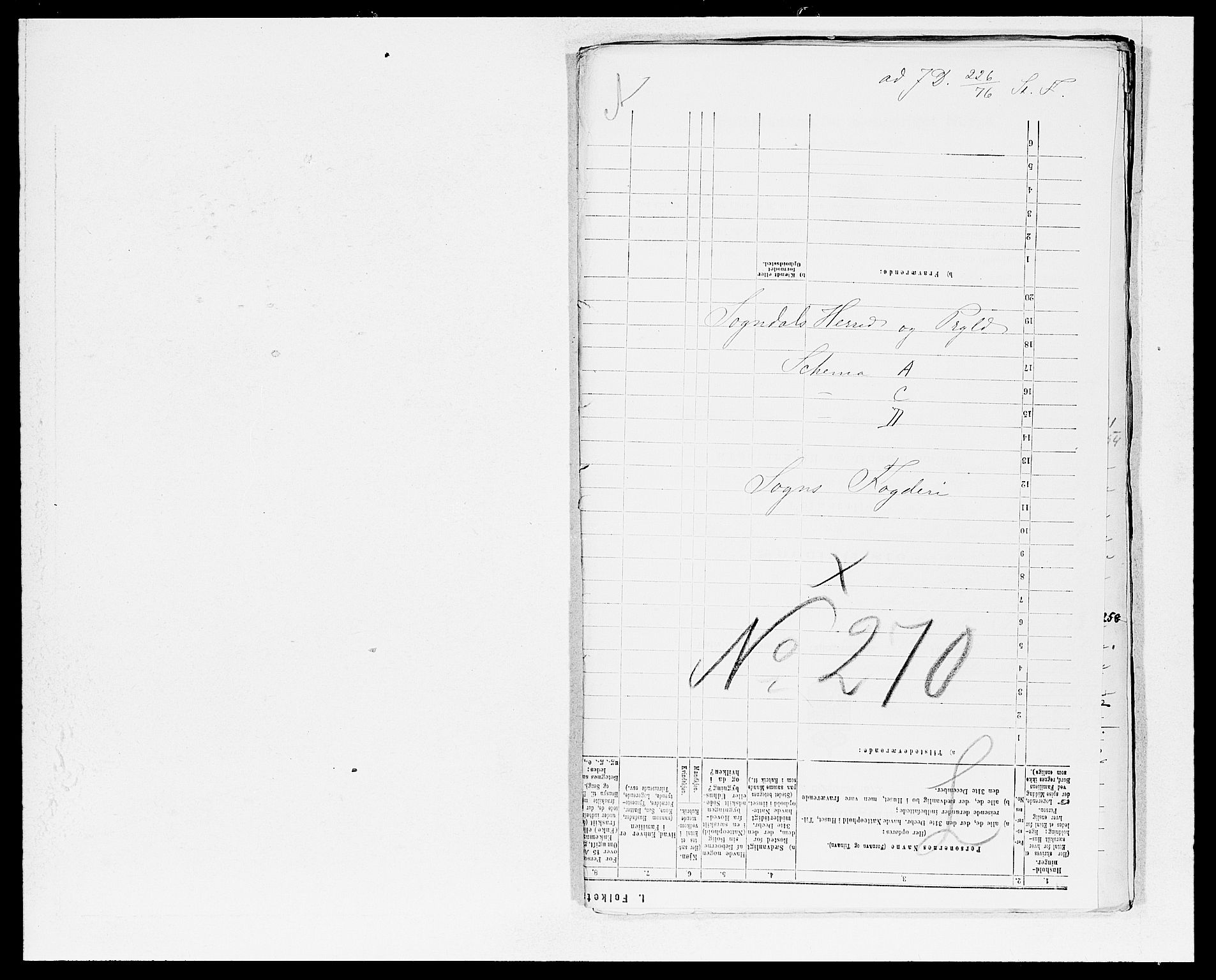 SAB, Folketelling 1875 for 1420P Sogndal prestegjeld, 1875, s. 1