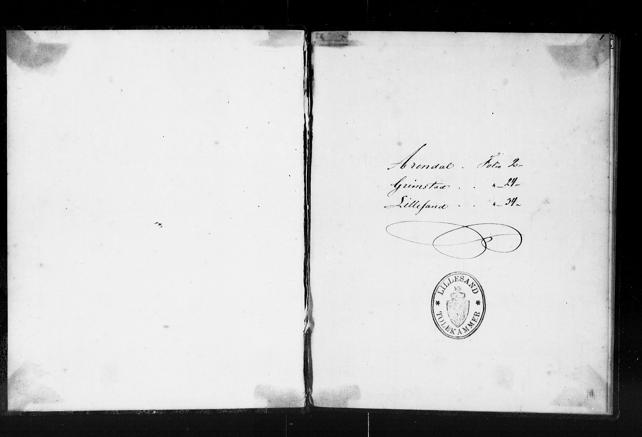 Lillesand tollsted, AV/SAK-1351-0008/H/Ha/L0224: Fortegnelse over hjemmehørende skip i Arendal, Grimstad og Lillesand tollsteder, 1853, s. 1