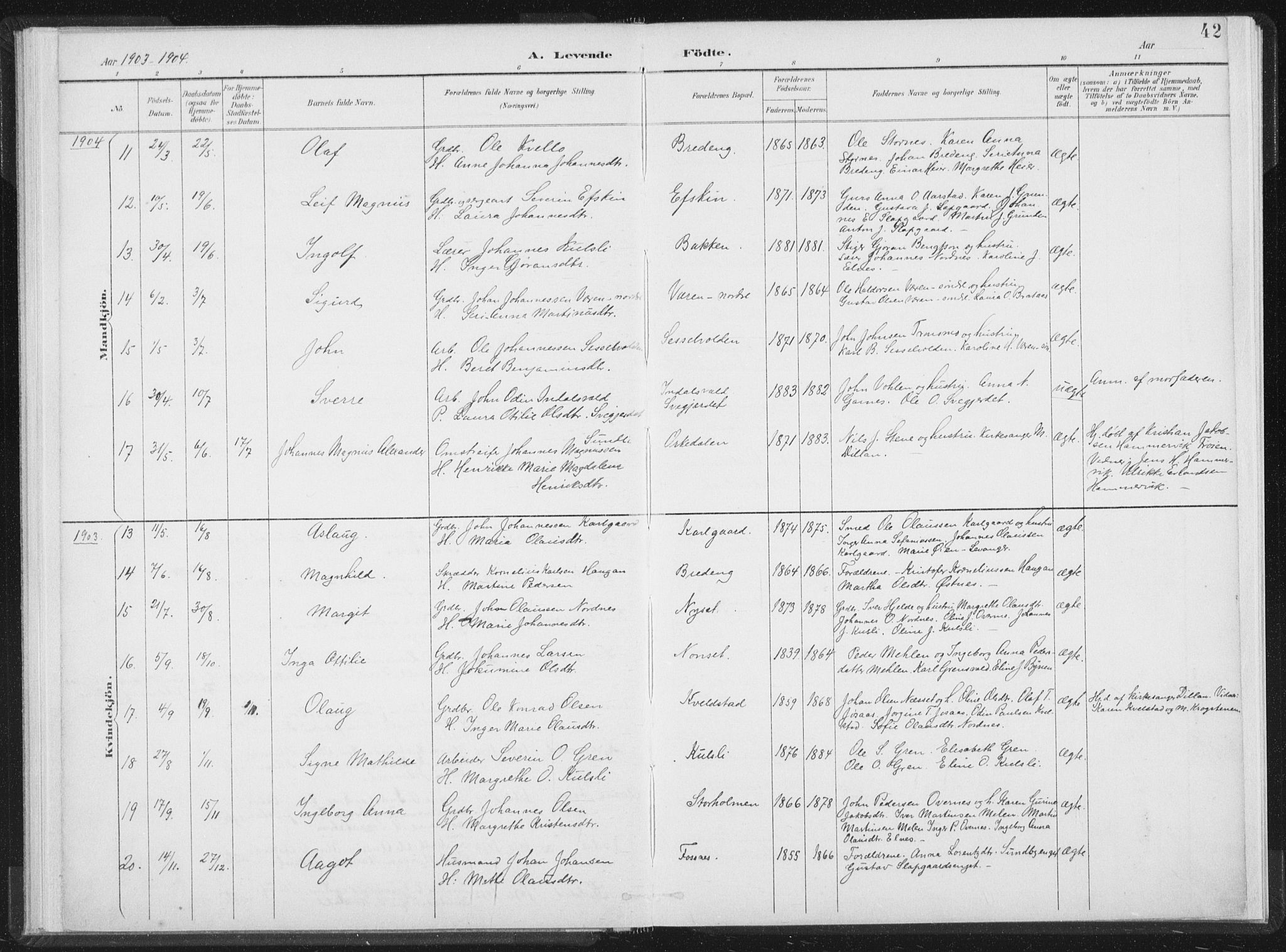 Ministerialprotokoller, klokkerbøker og fødselsregistre - Nord-Trøndelag, SAT/A-1458/724/L0263: Ministerialbok nr. 724A01, 1891-1907, s. 42