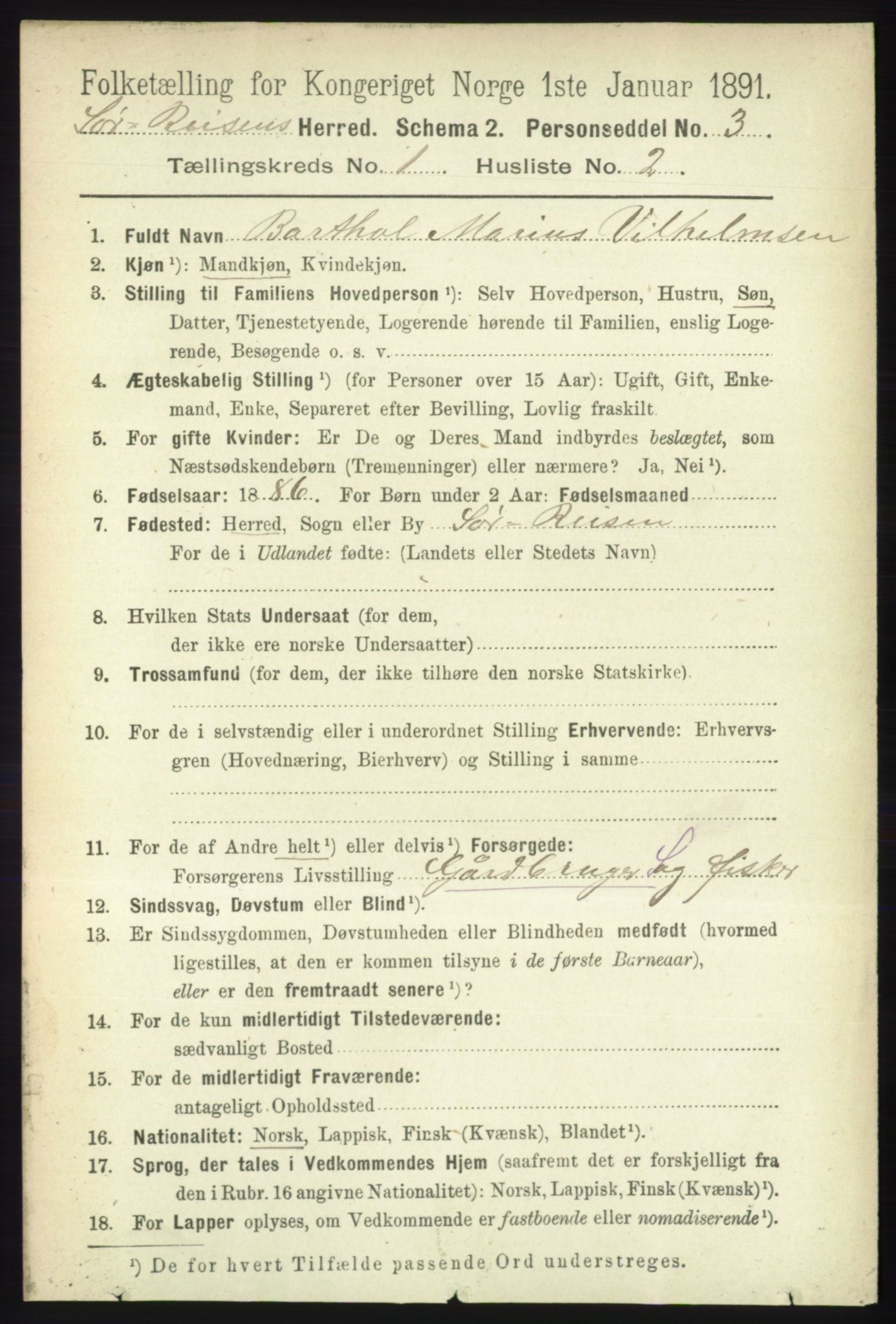 RA, Folketelling 1891 for 1925 Sørreisa herred, 1891, s. 71