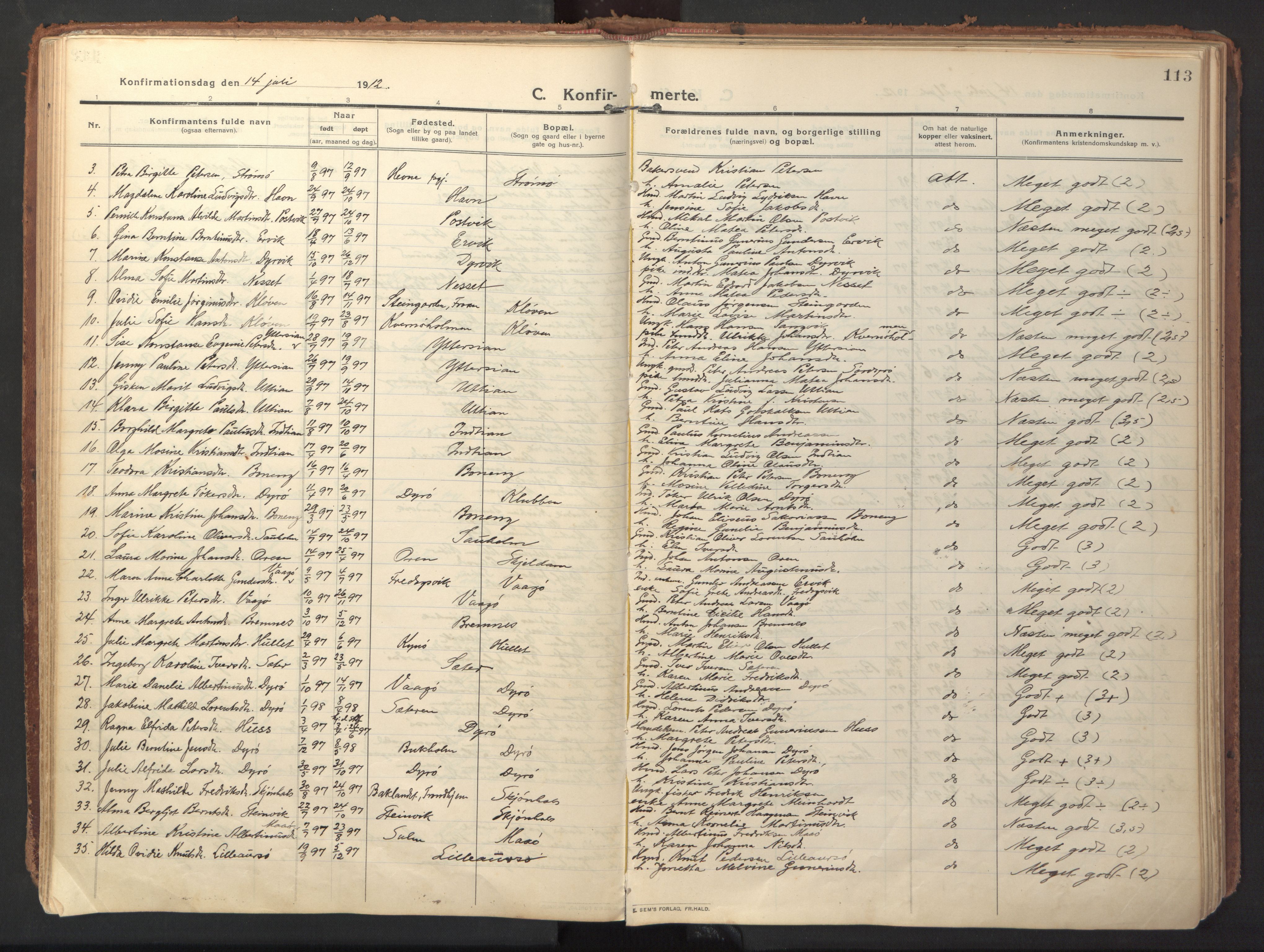 Ministerialprotokoller, klokkerbøker og fødselsregistre - Sør-Trøndelag, AV/SAT-A-1456/640/L0581: Ministerialbok nr. 640A06, 1910-1924, s. 113