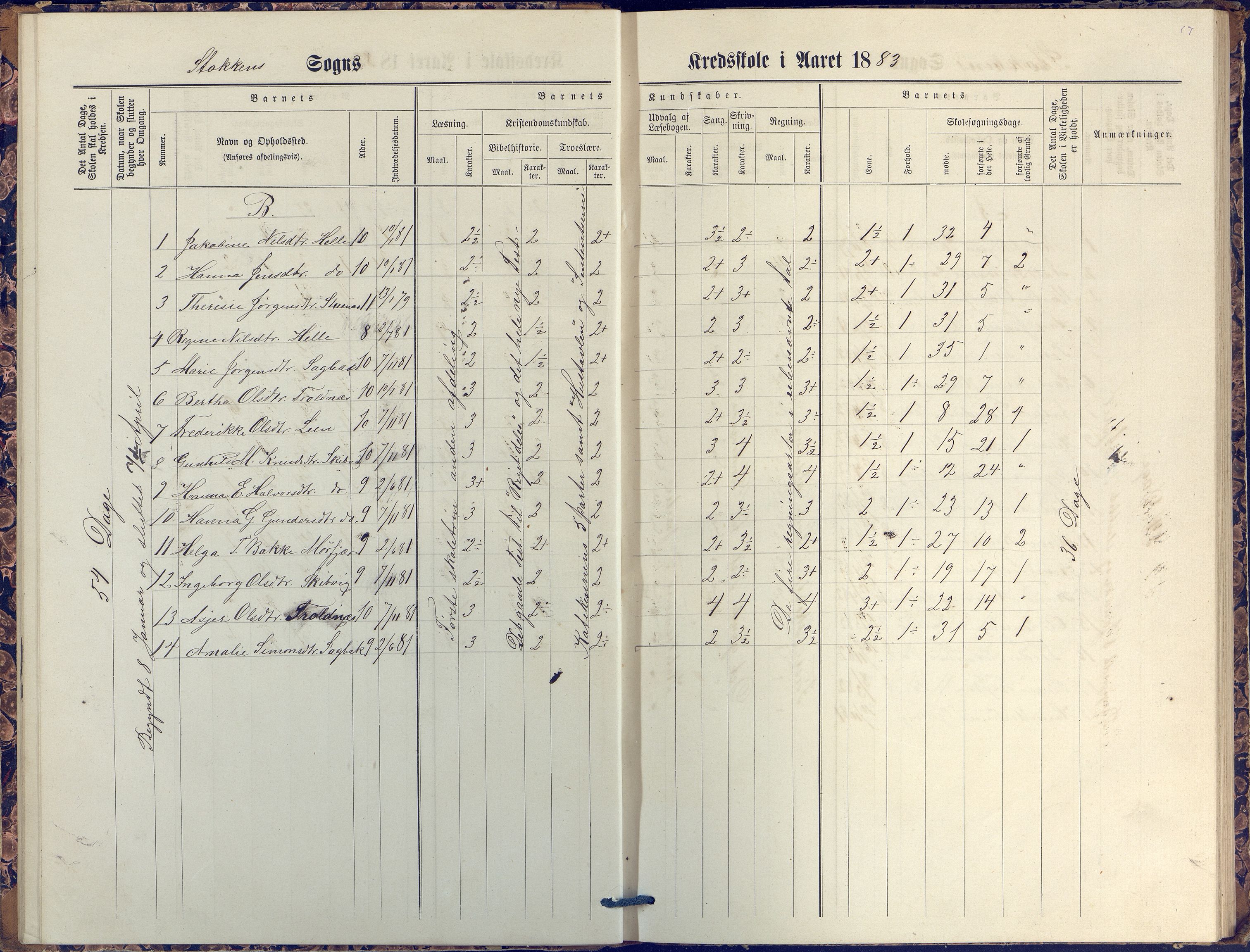 Stokken kommune, AAKS/KA0917-PK/04/04c/L0007: Skoleprotokoll  nederste avd., 1879-1891, s. 17