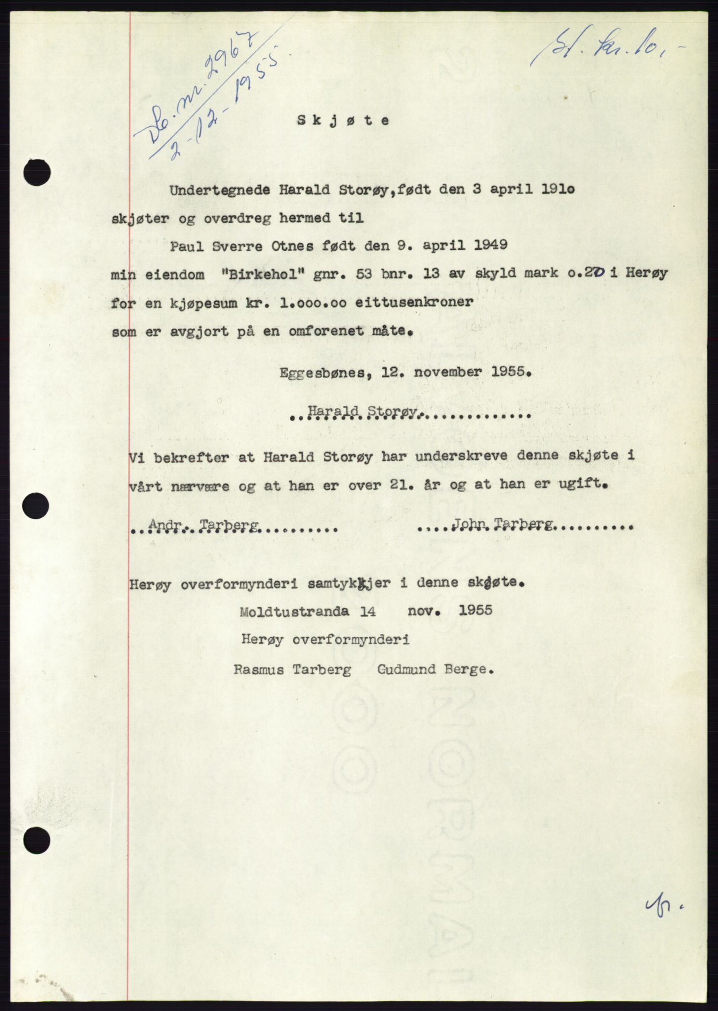 Søre Sunnmøre sorenskriveri, SAT/A-4122/1/2/2C/L0102: Pantebok nr. 28A, 1955-1956, Dagboknr: 2967/1955