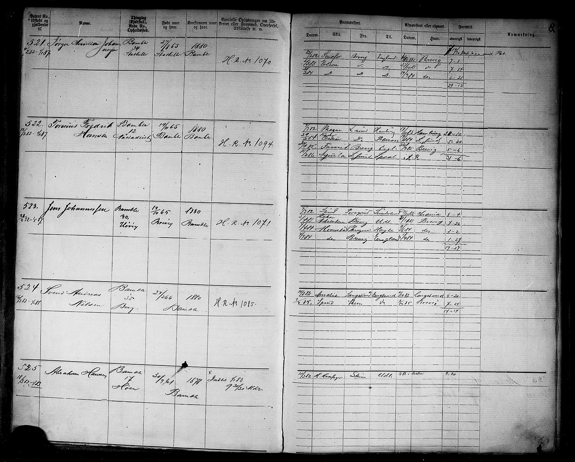 Langesund innrulleringskontor, AV/SAKO-A-831/F/Fb/L0004: Annotasjonsrulle, 1880-1911, s. 10