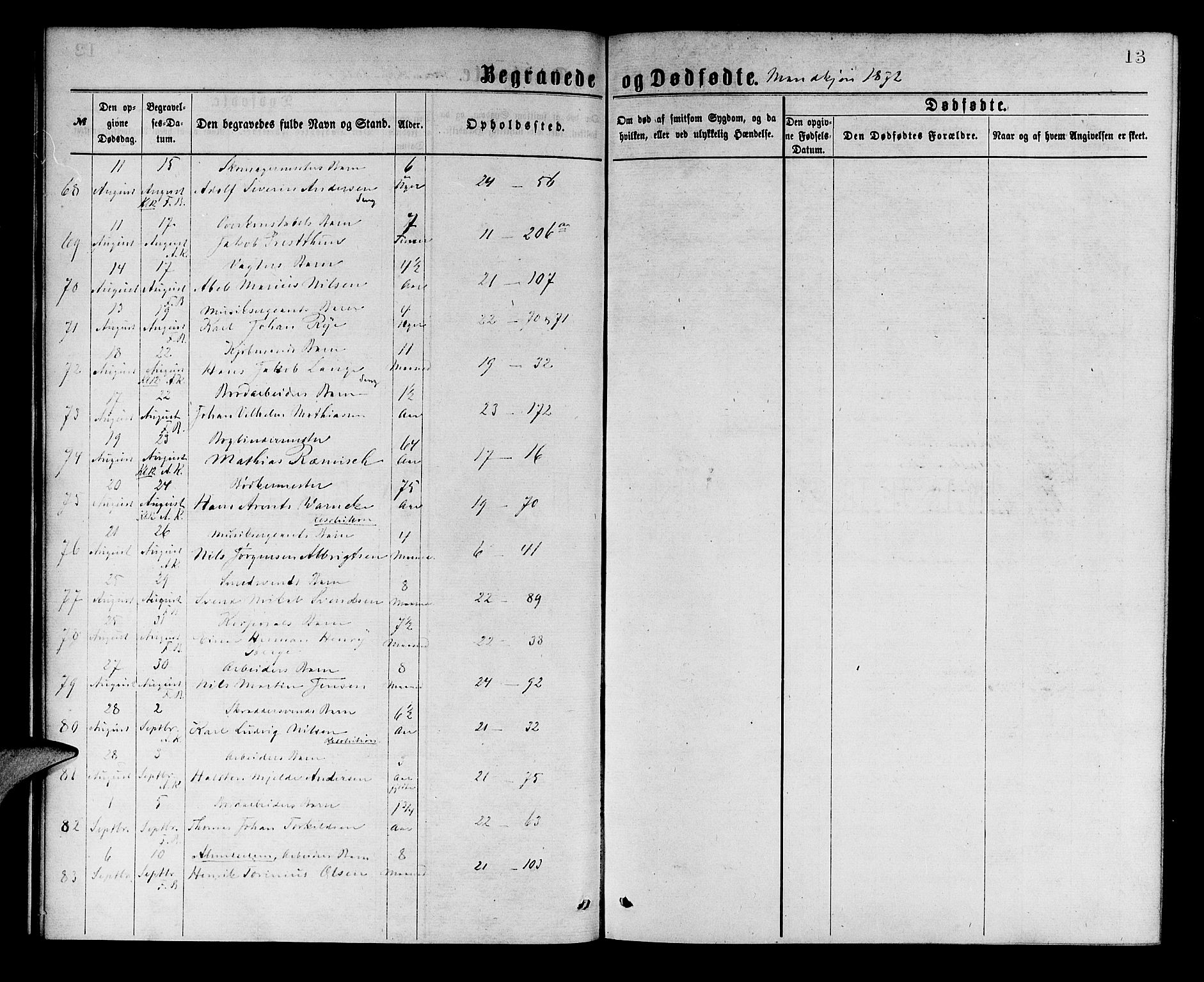 Korskirken sokneprestembete, AV/SAB-A-76101/H/Hab: Klokkerbok nr. E 3, 1871-1883, s. 13
