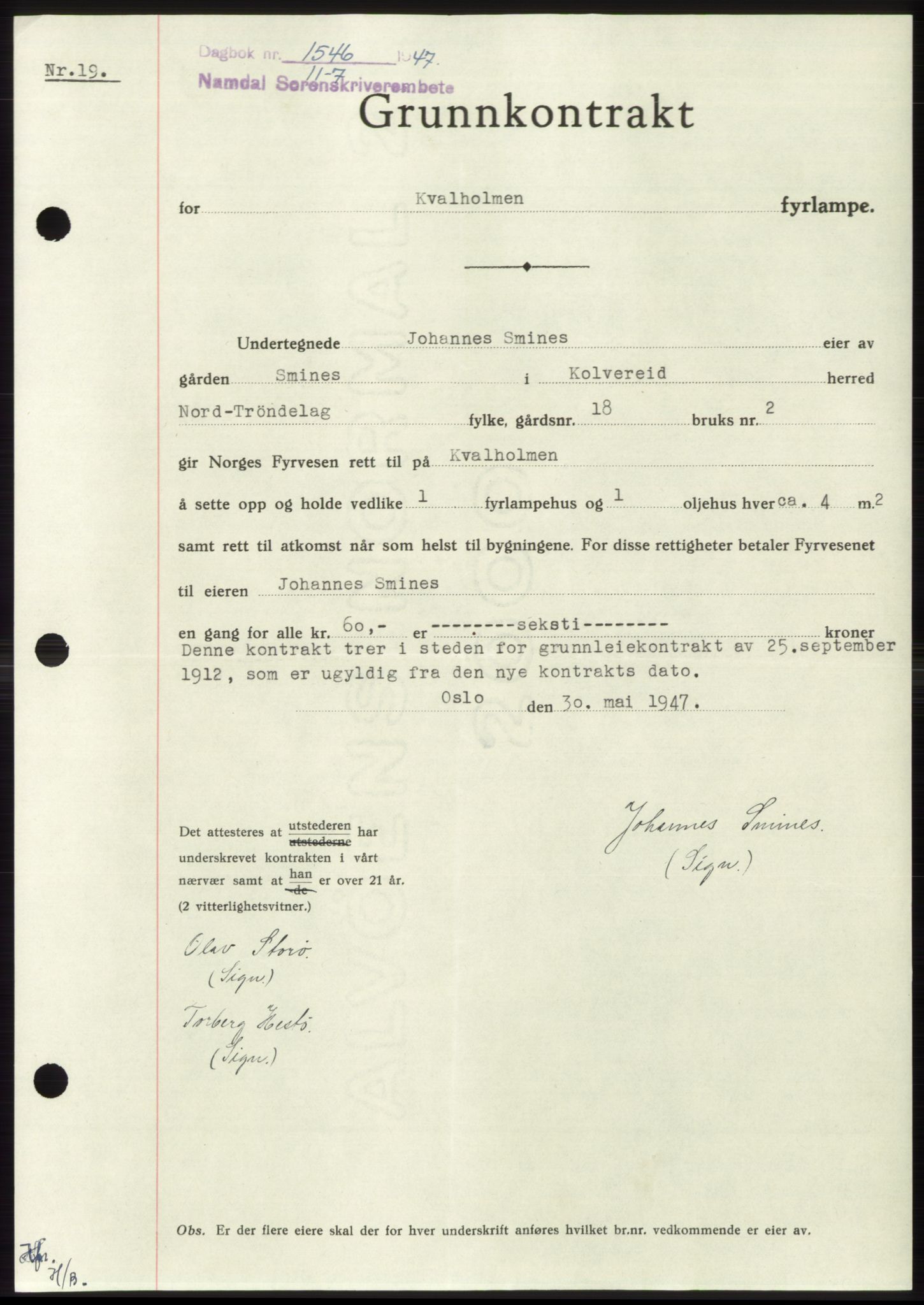 Namdal sorenskriveri, SAT/A-4133/1/2/2C: Pantebok nr. -, 1947-1947, Dagboknr: 1546/1947