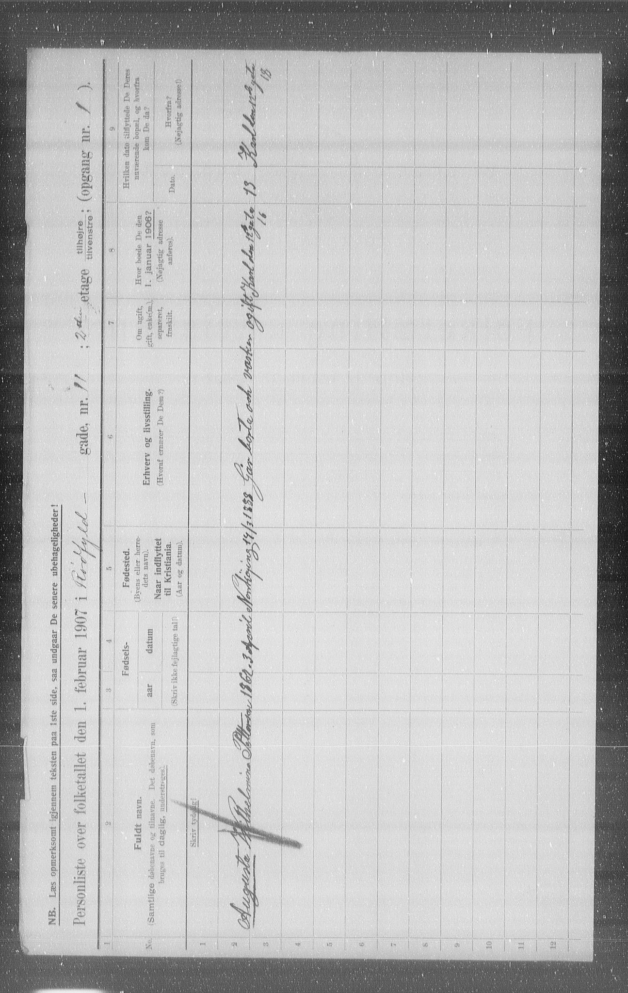 OBA, Kommunal folketelling 1.2.1907 for Kristiania kjøpstad, 1907, s. 43858