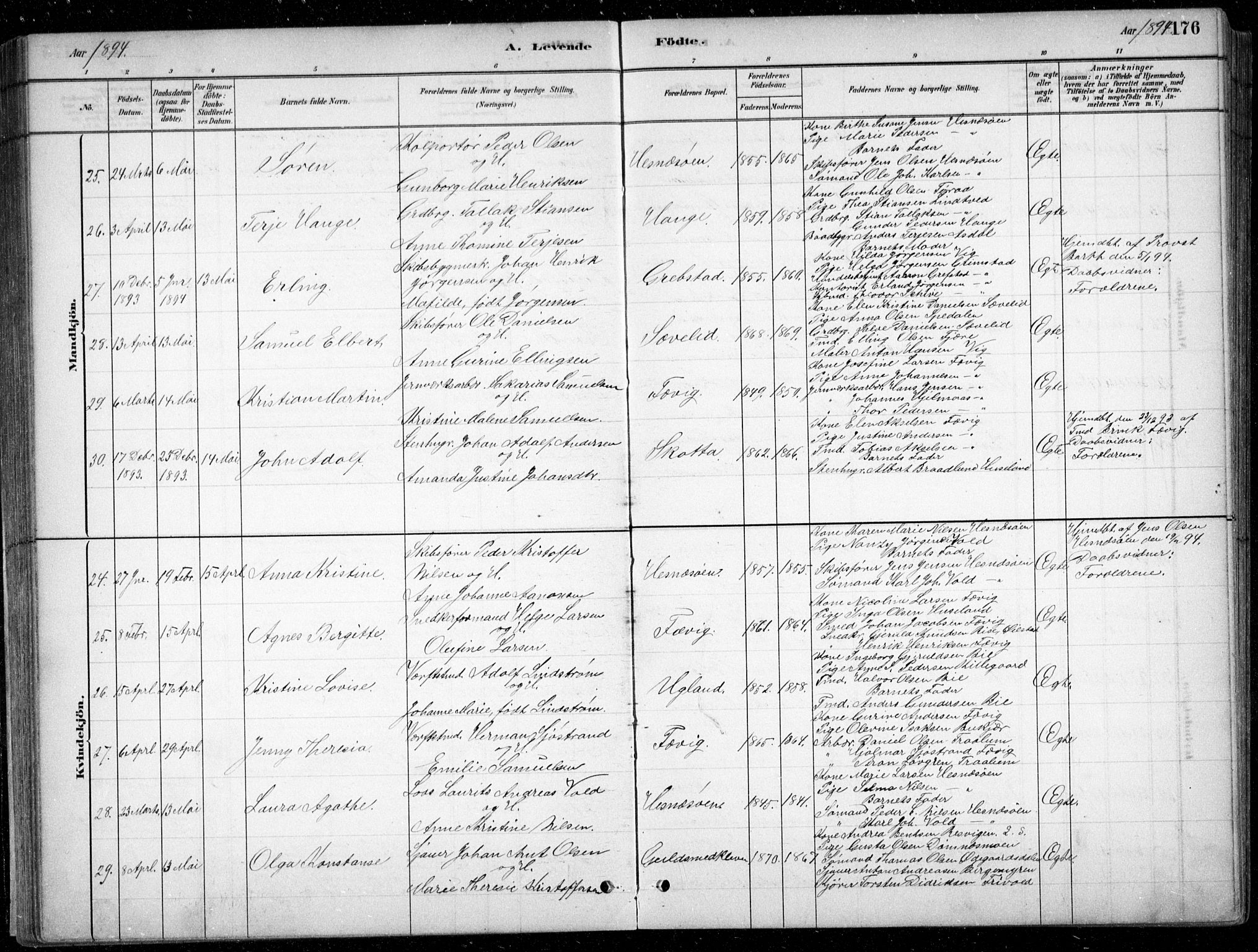 Fjære sokneprestkontor, AV/SAK-1111-0011/F/Fb/L0011: Klokkerbok nr. B 11, 1881-1905, s. 176