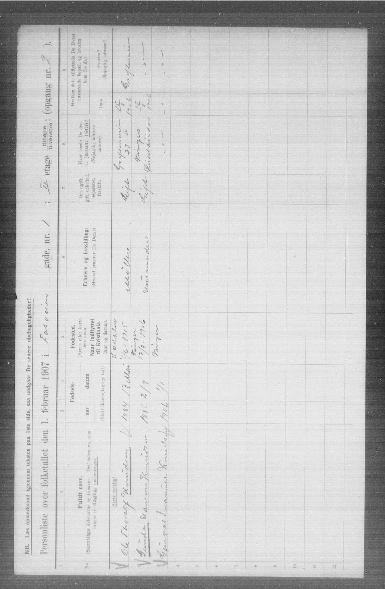 OBA, Kommunal folketelling 1.2.1907 for Kristiania kjøpstad, 1907, s. 12556