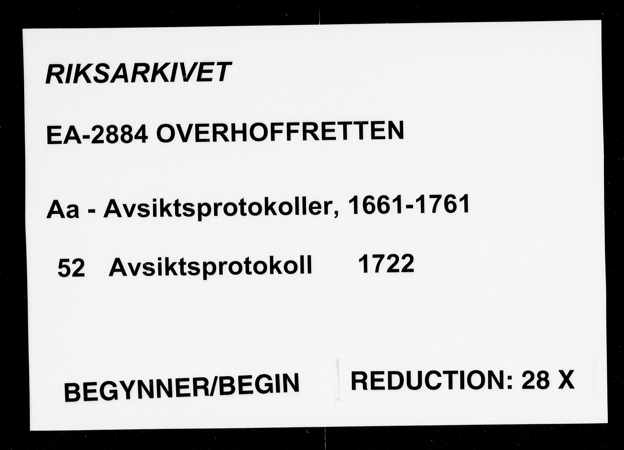 Overhoffretten 1667-1797, RA/EA-2884/Aa/L0052: Avsiktsprotokoll, 1722