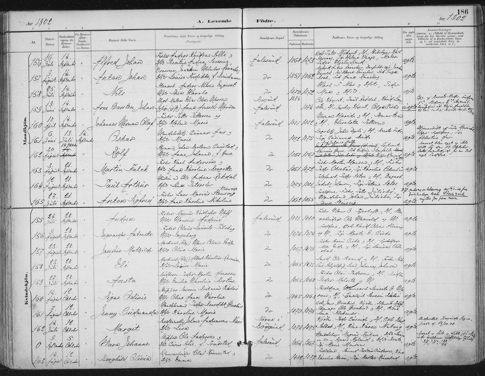 Ministerialprotokoller, klokkerbøker og fødselsregistre - Møre og Romsdal, AV/SAT-A-1454/529/L0456: Ministerialbok nr. 529A06, 1894-1906, s. 186