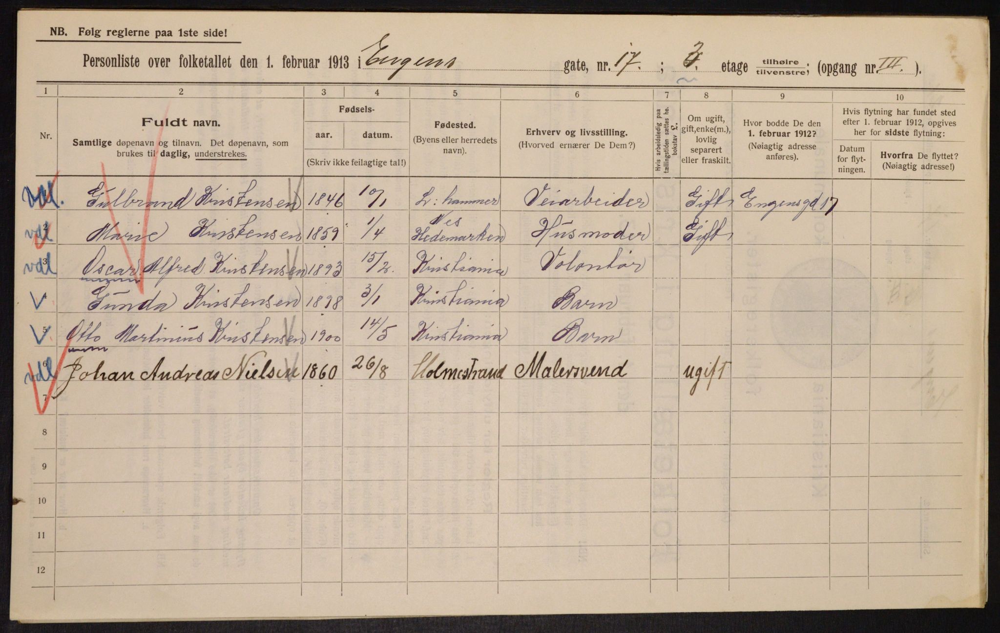 OBA, Kommunal folketelling 1.2.1913 for Kristiania, 1913, s. 22026