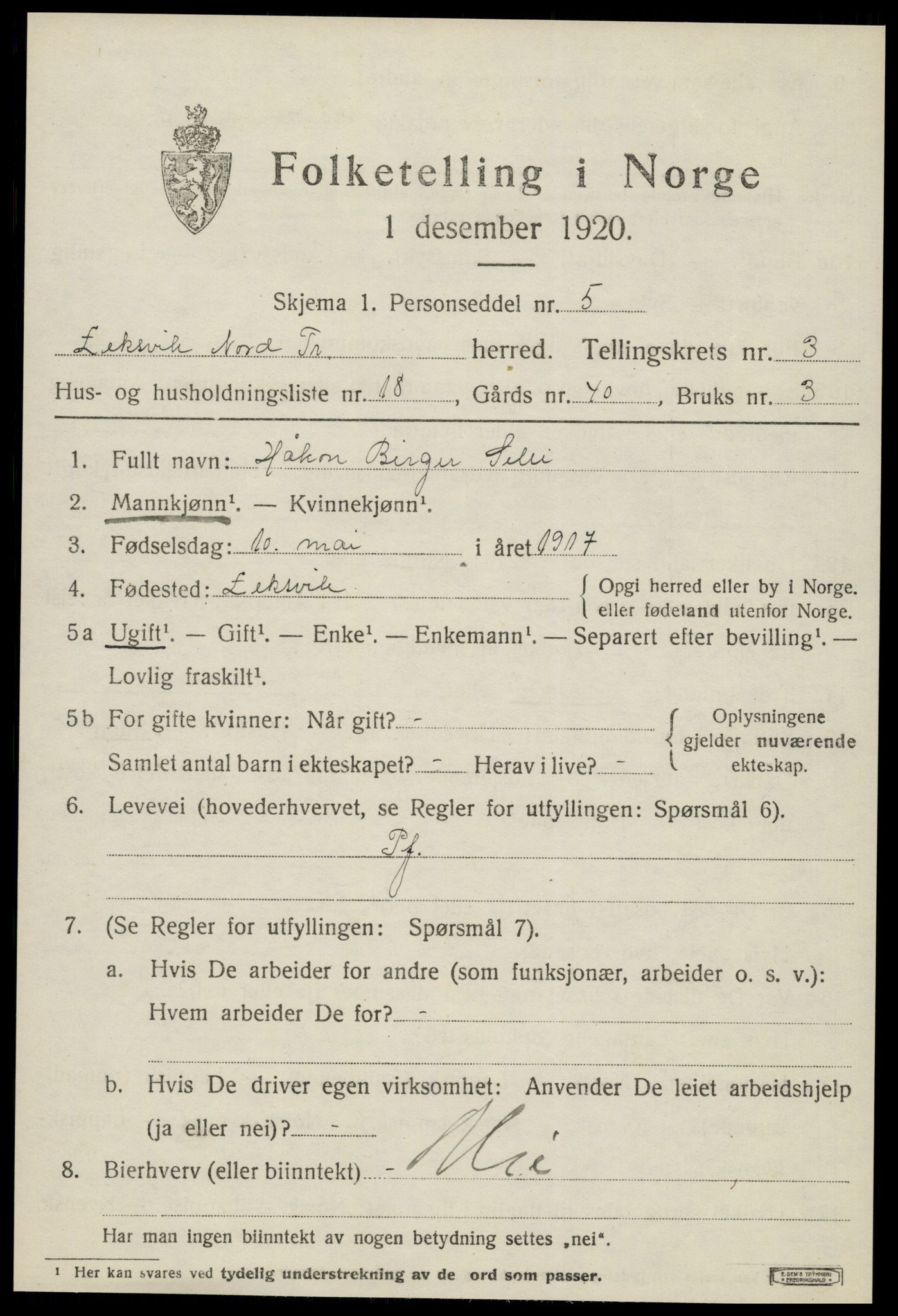 SAT, Folketelling 1920 for 1718 Leksvik herred, 1920, s. 3130