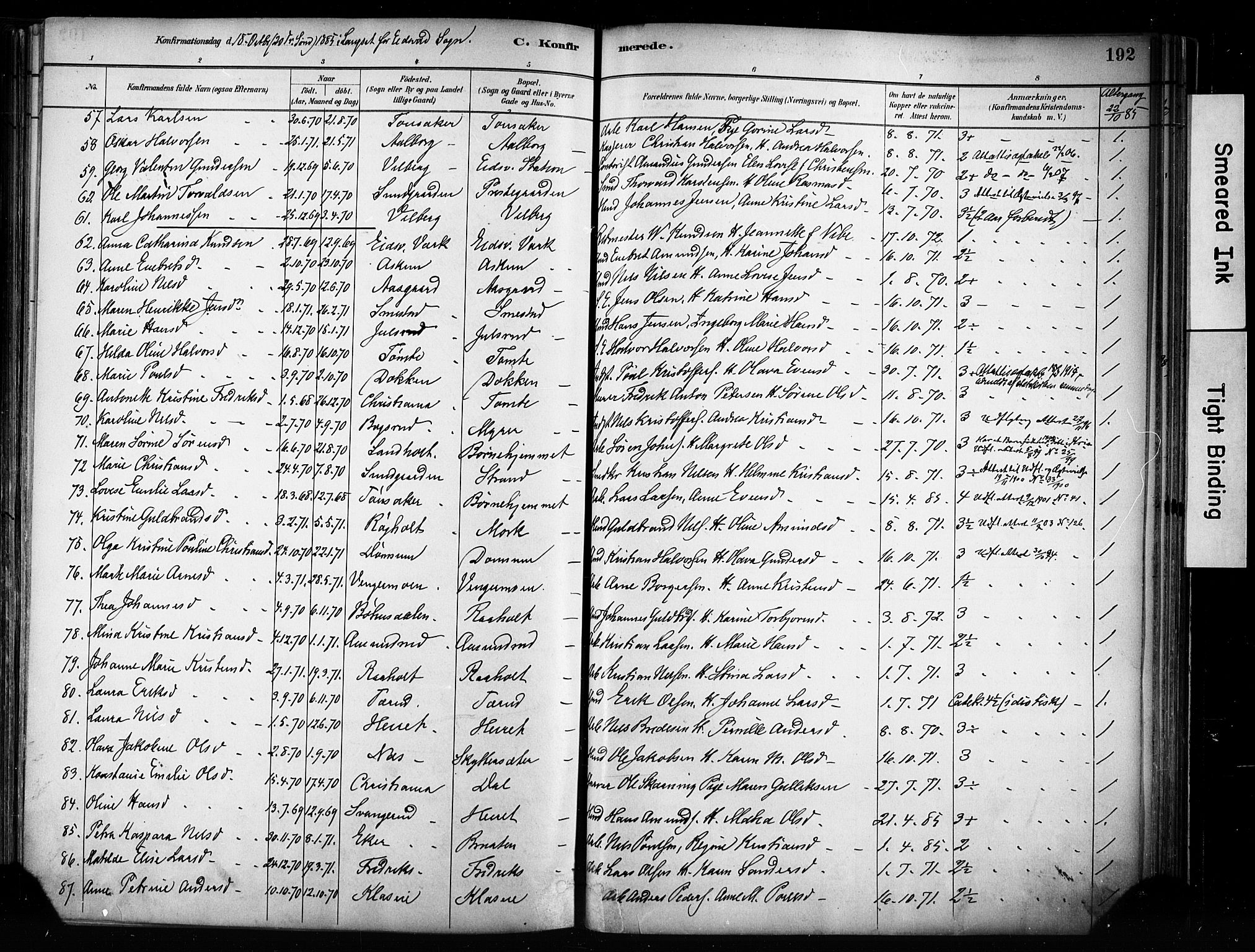 Eidsvoll prestekontor Kirkebøker, AV/SAO-A-10888/F/Fa/L0002: Ministerialbok nr. I 2, 1882-1895, s. 192