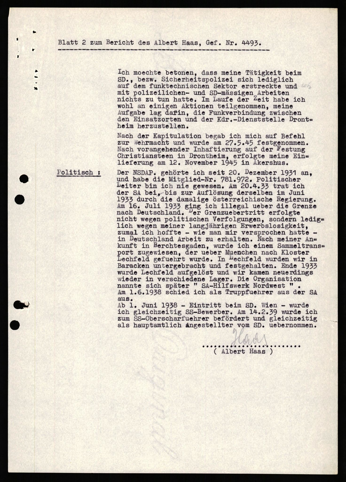 Forsvaret, Forsvarets overkommando II, AV/RA-RAFA-3915/D/Db/L0038: CI Questionaires. Tyske okkupasjonsstyrker i Norge. Østerrikere., 1945-1946, s. 409