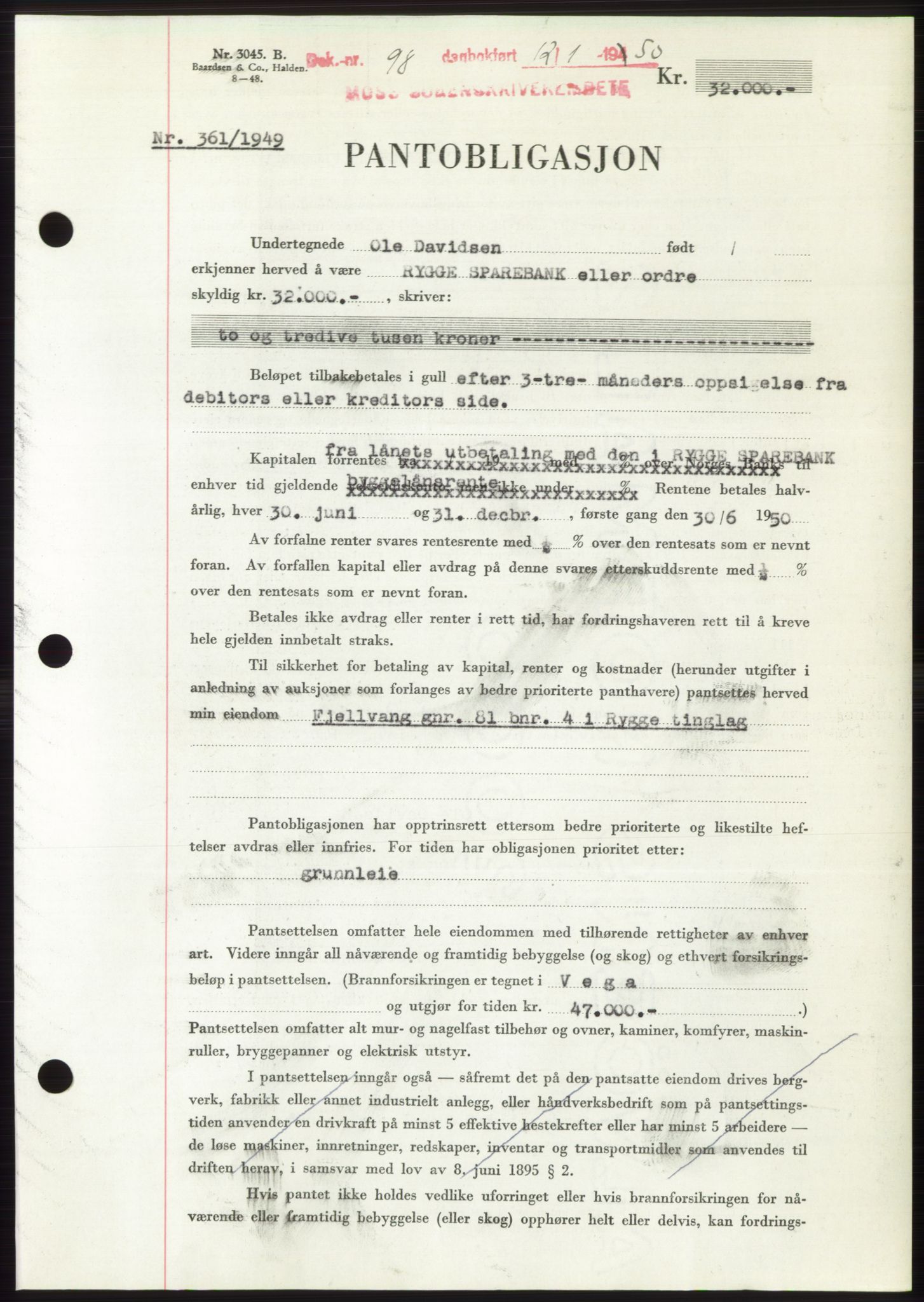 Moss sorenskriveri, SAO/A-10168: Pantebok nr. B23, 1949-1950, Dagboknr: 98/1950