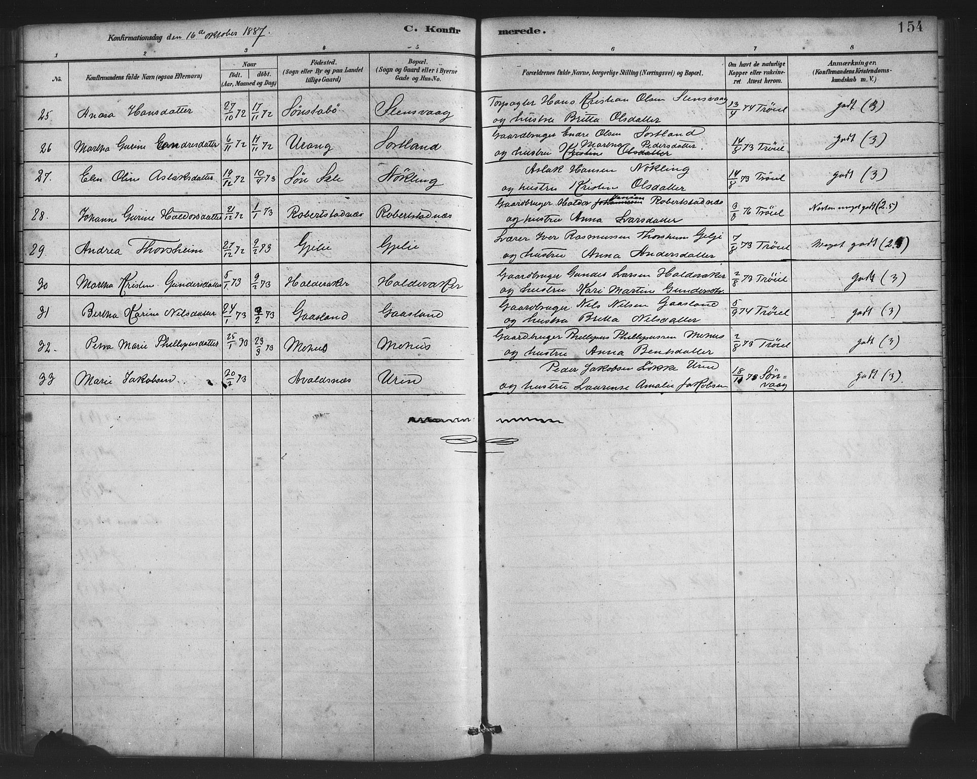 Finnås sokneprestembete, AV/SAB-A-99925/H/Ha/Haa/Haac/L0001: Ministerialbok nr. C 1, 1881-1894, s. 154