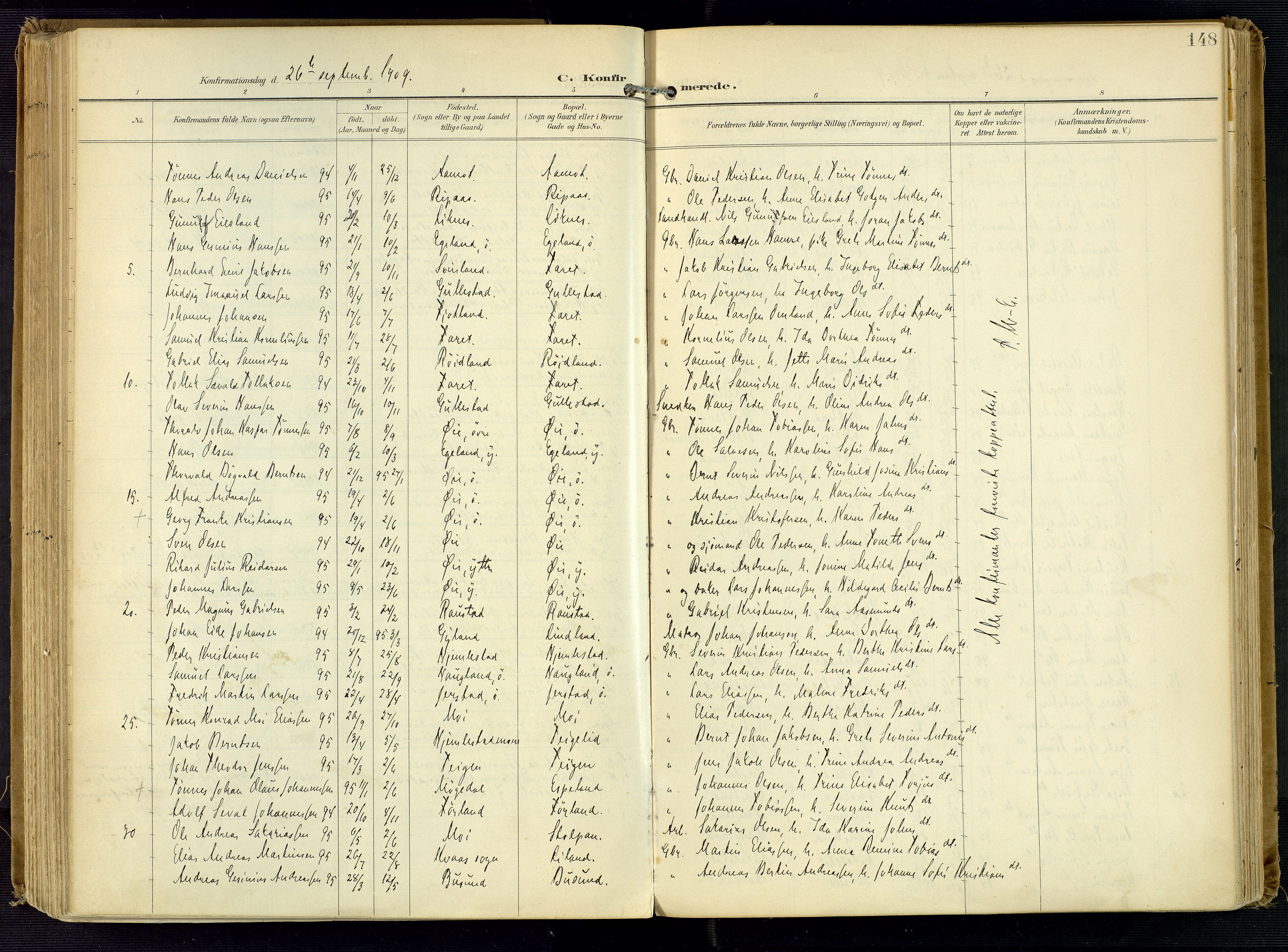 Kvinesdal sokneprestkontor, SAK/1111-0026/F/Fa/Fab/L0009: Ministerialbok nr. A 9, 1898-1915, s. 148