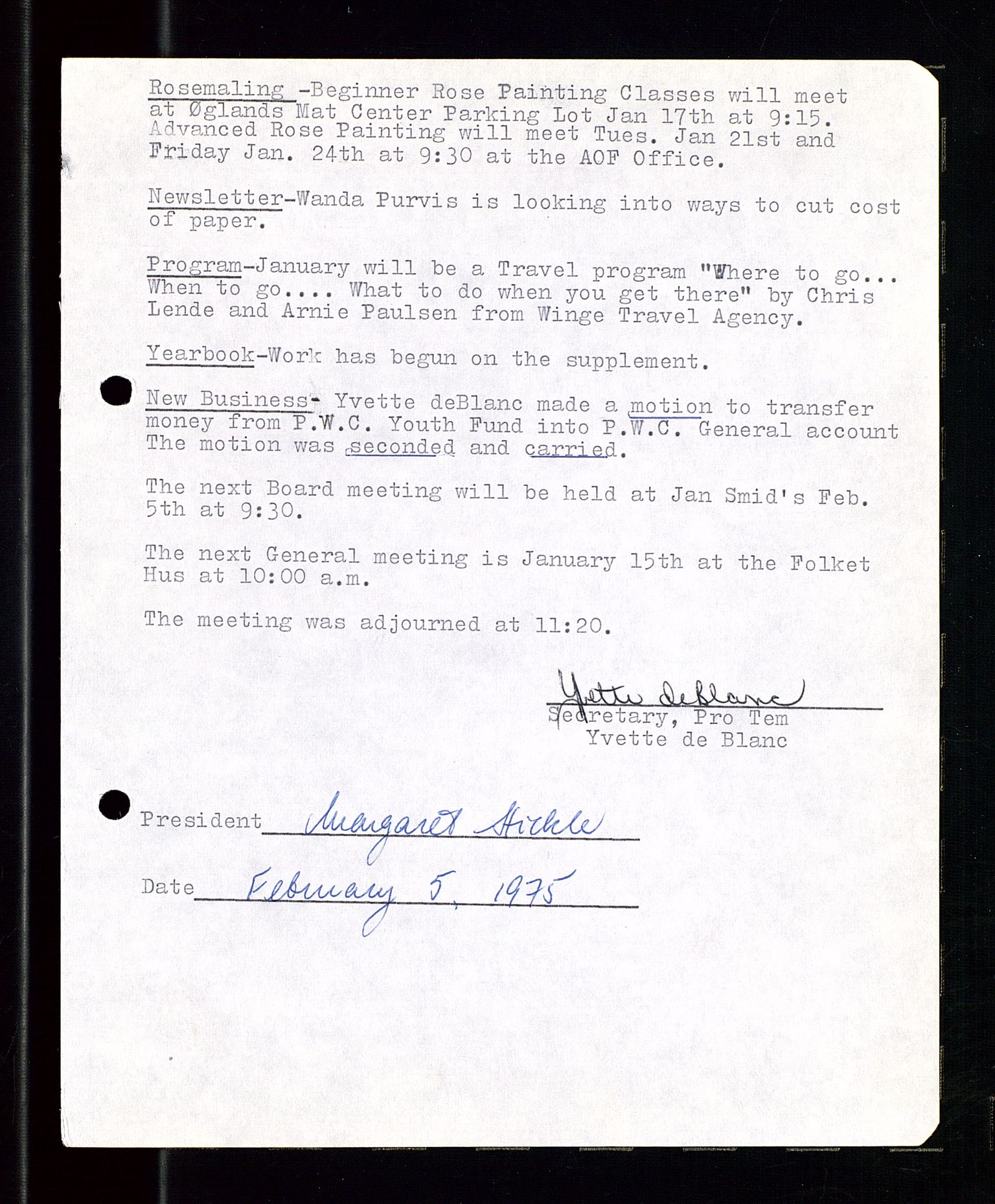 PA 1547 - Petroleum Wives Club, SAST/A-101974/A/Aa/L0001: Board and General Meeting, 1970-1983