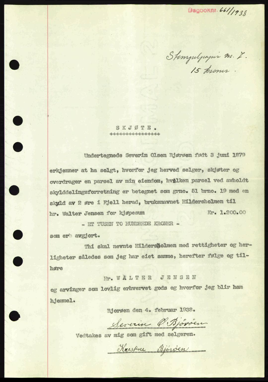 Midhordland sorenskriveri, SAB/A-3001/1/G/Gb/Gbh/L0005: Pantebok nr. A9-10, 1938-1938, Dagboknr: 661/1938