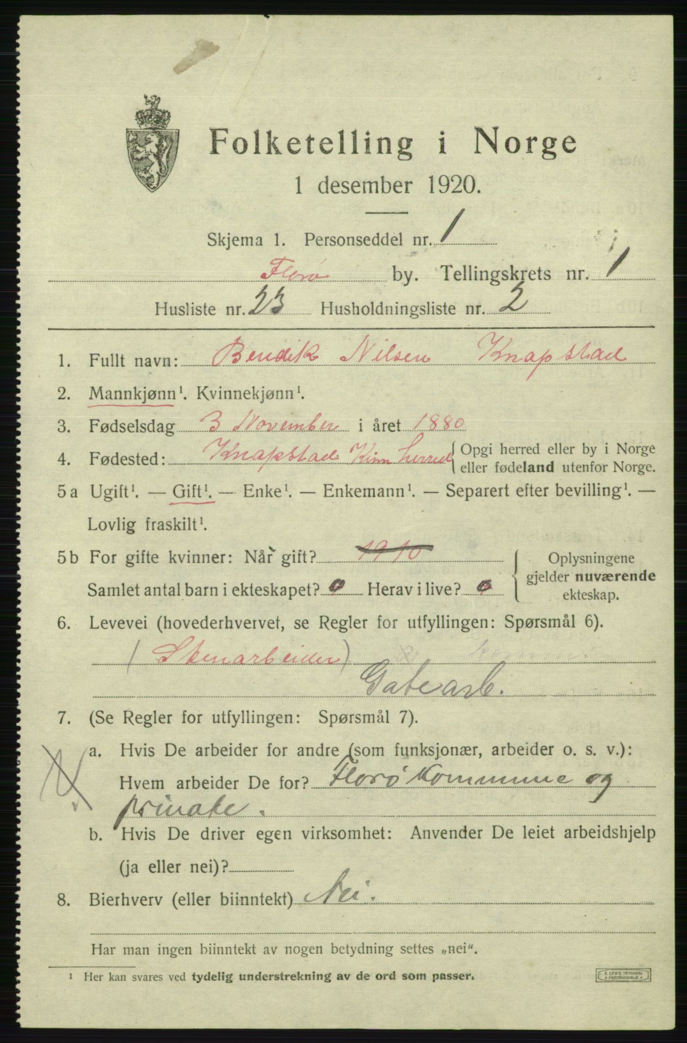 SAB, Folketelling 1920 for 1401 Florø ladested, 1920, s. 1528