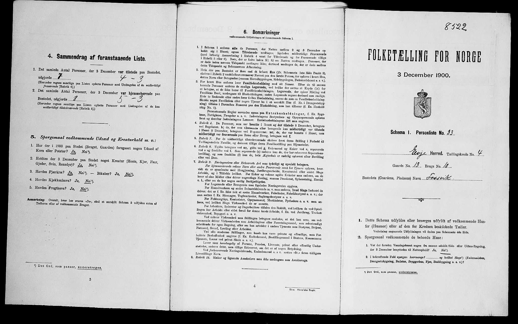 SAK, Folketelling 1900 for 0937 Evje herred, 1900, s. 296