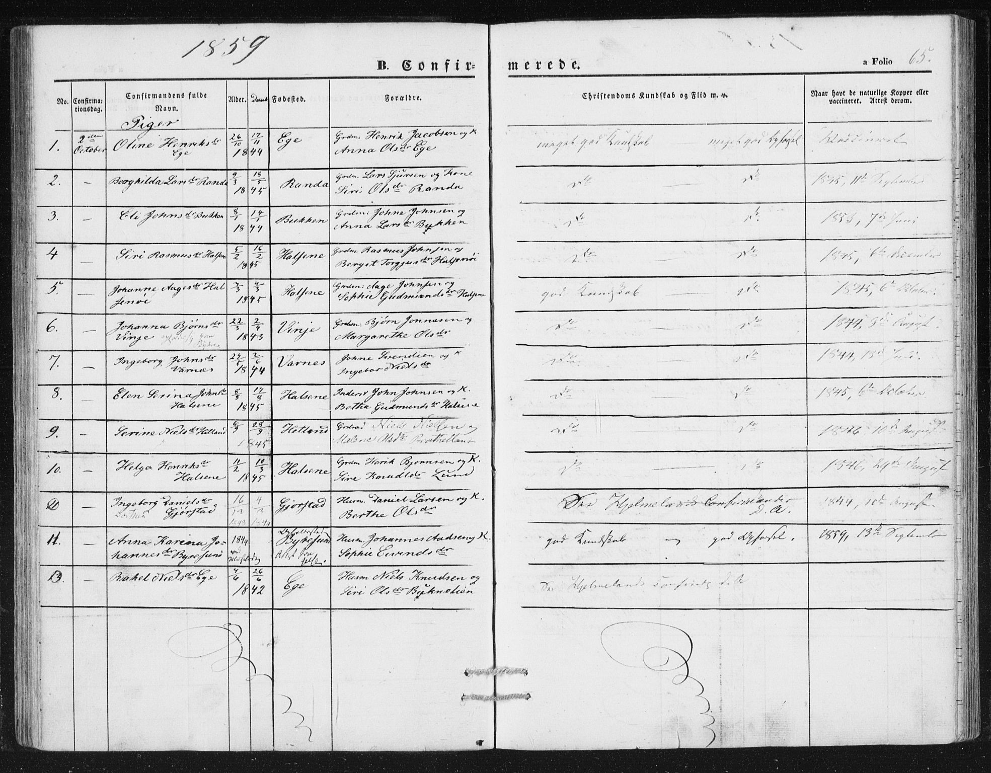 Hjelmeland sokneprestkontor, AV/SAST-A-101843/01/IV/L0010: Ministerialbok nr. A 10, 1851-1871, s. 65